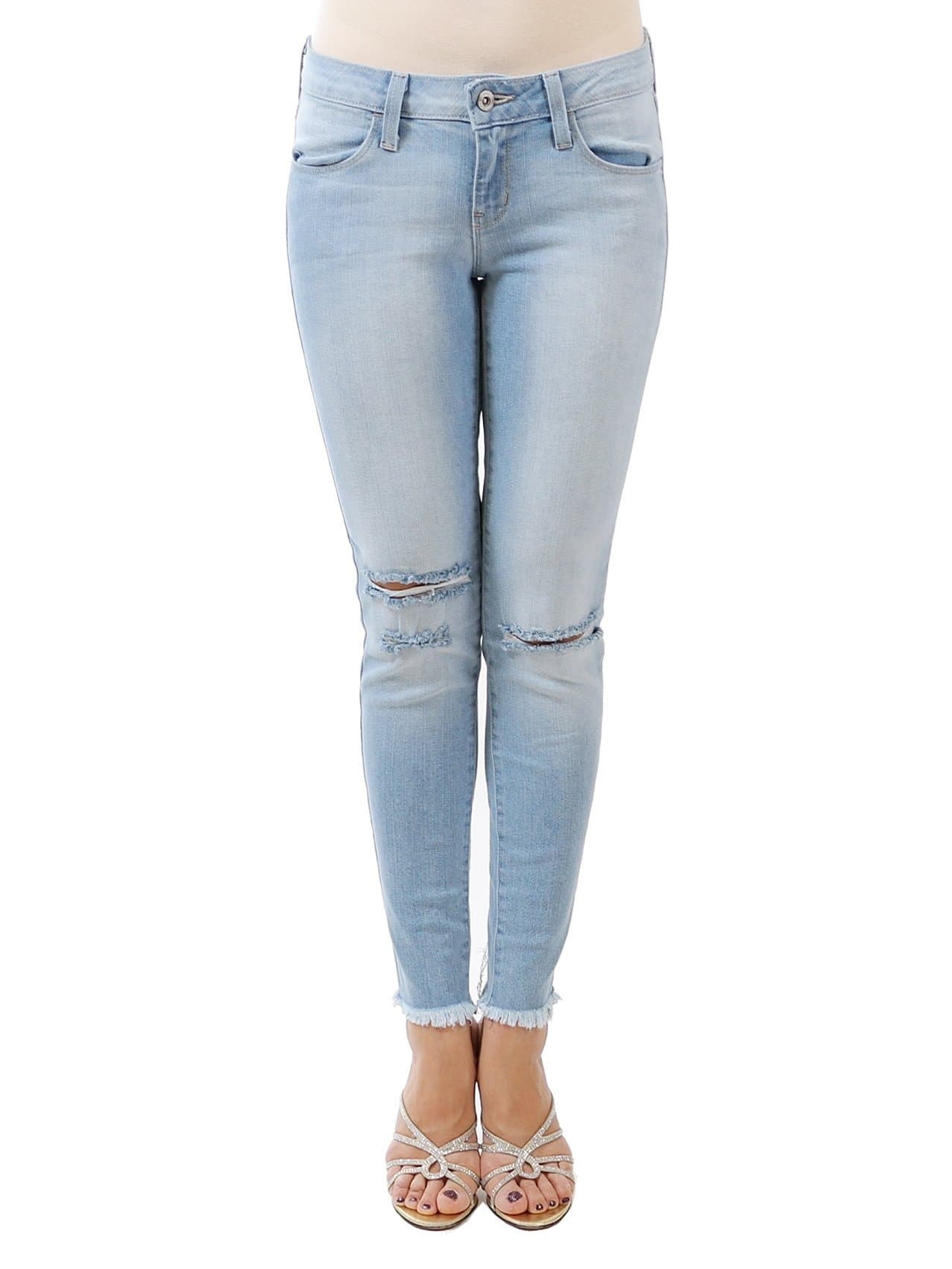 Just USA Jeans Women's Low Rise Knee Cut Fray Bottom Skinny Denim
