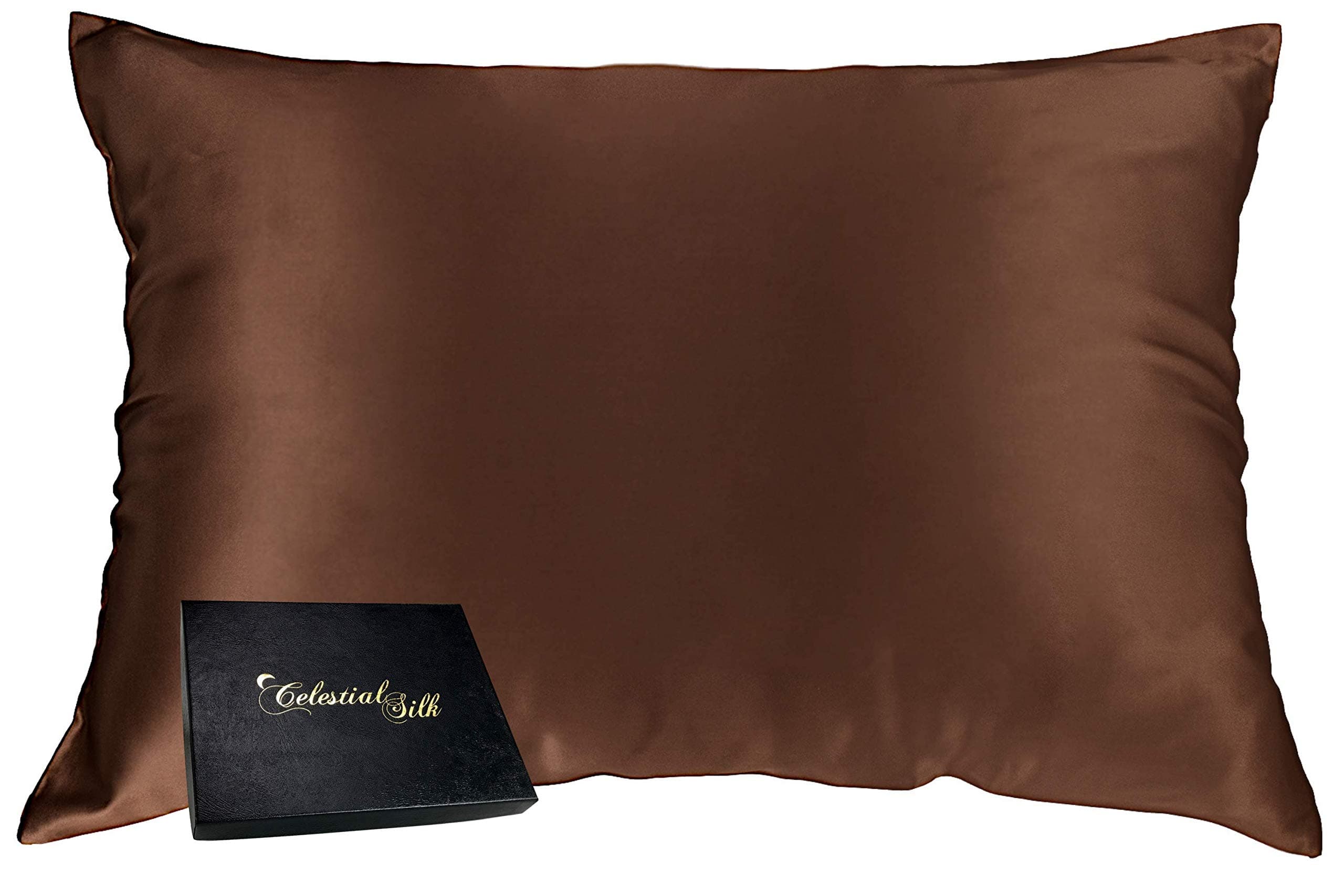 Celestial Silk 100% Silk Pillowcase for Hair Zippered Luxury 25 Momme Mulberry Silk (King, Chocolate)