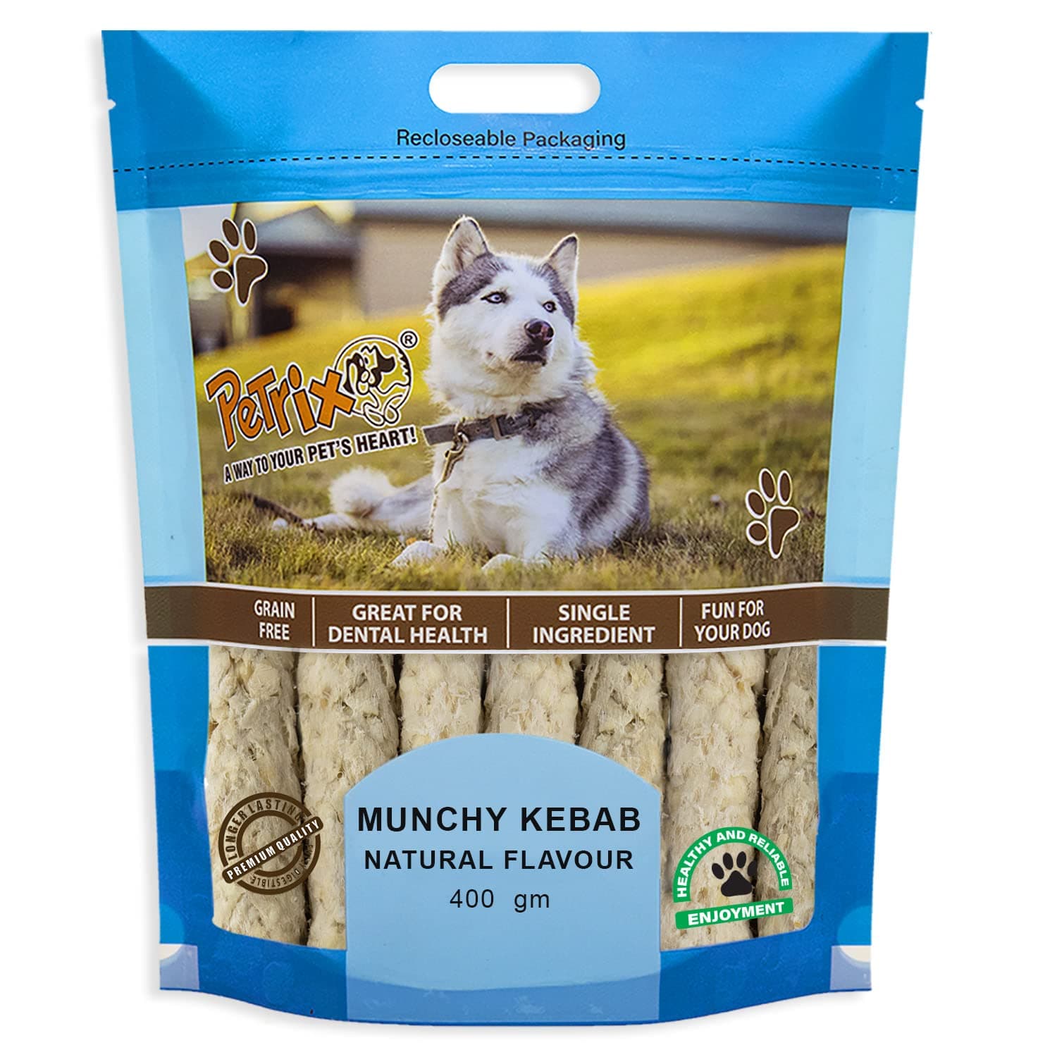 Petrix Flavored Munchy Kebab Sticks-400g, Dog Chew Rolls, for Healthy Teeth and Gums | All Life Stages & All Breeds-Dog Treats (Natural)
