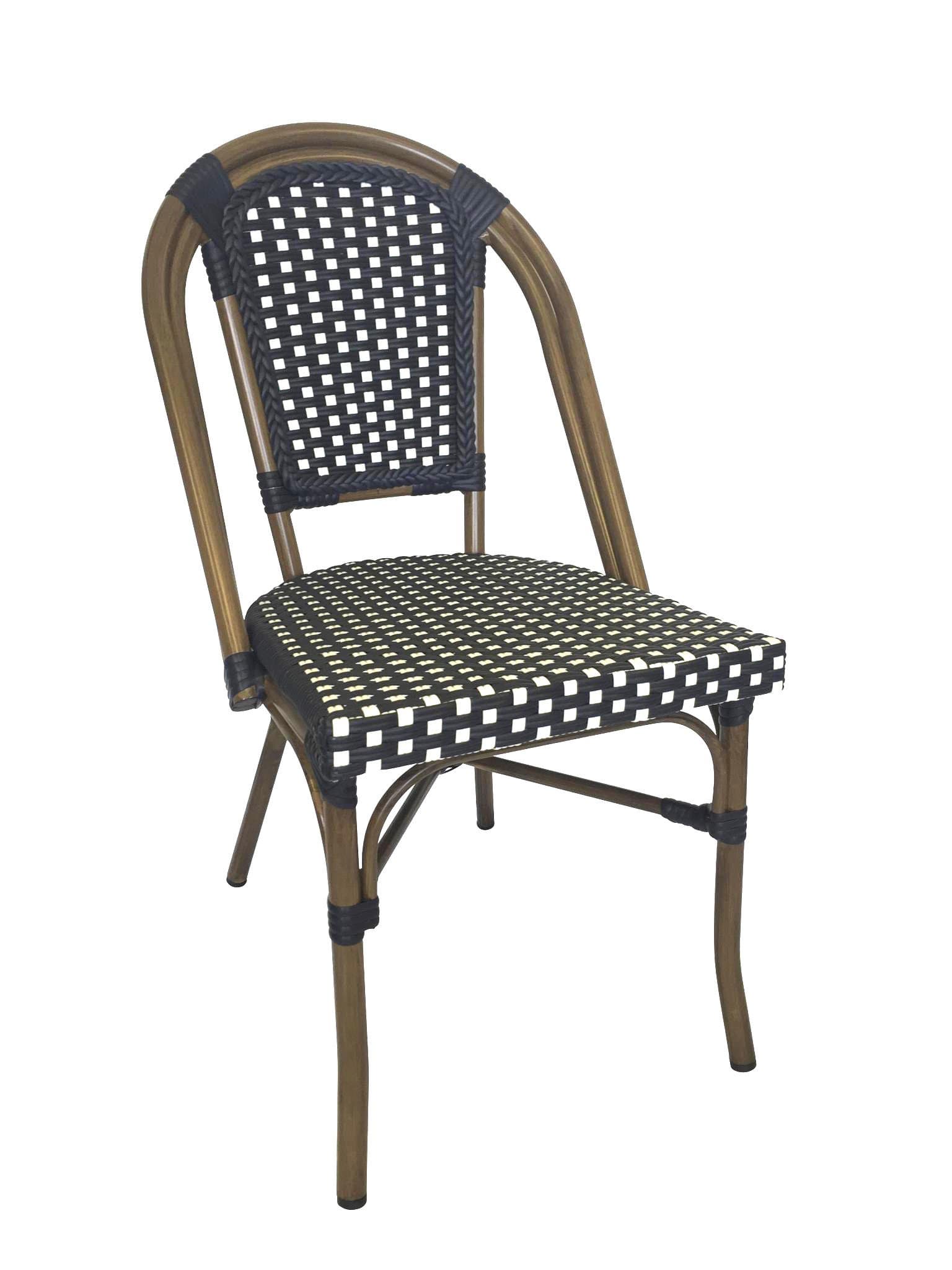 CBCNW Faux Bamboo All-Weather Wicker Stackable Bistro Chair, Navy with White Accents