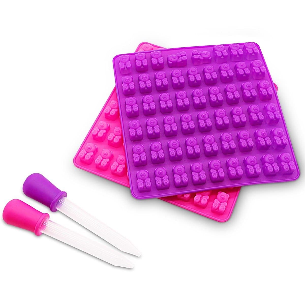Jelly Chocolate Mould Silicone for 53 Chocolates or Sweets with Dropper Pipette Lila + Pink