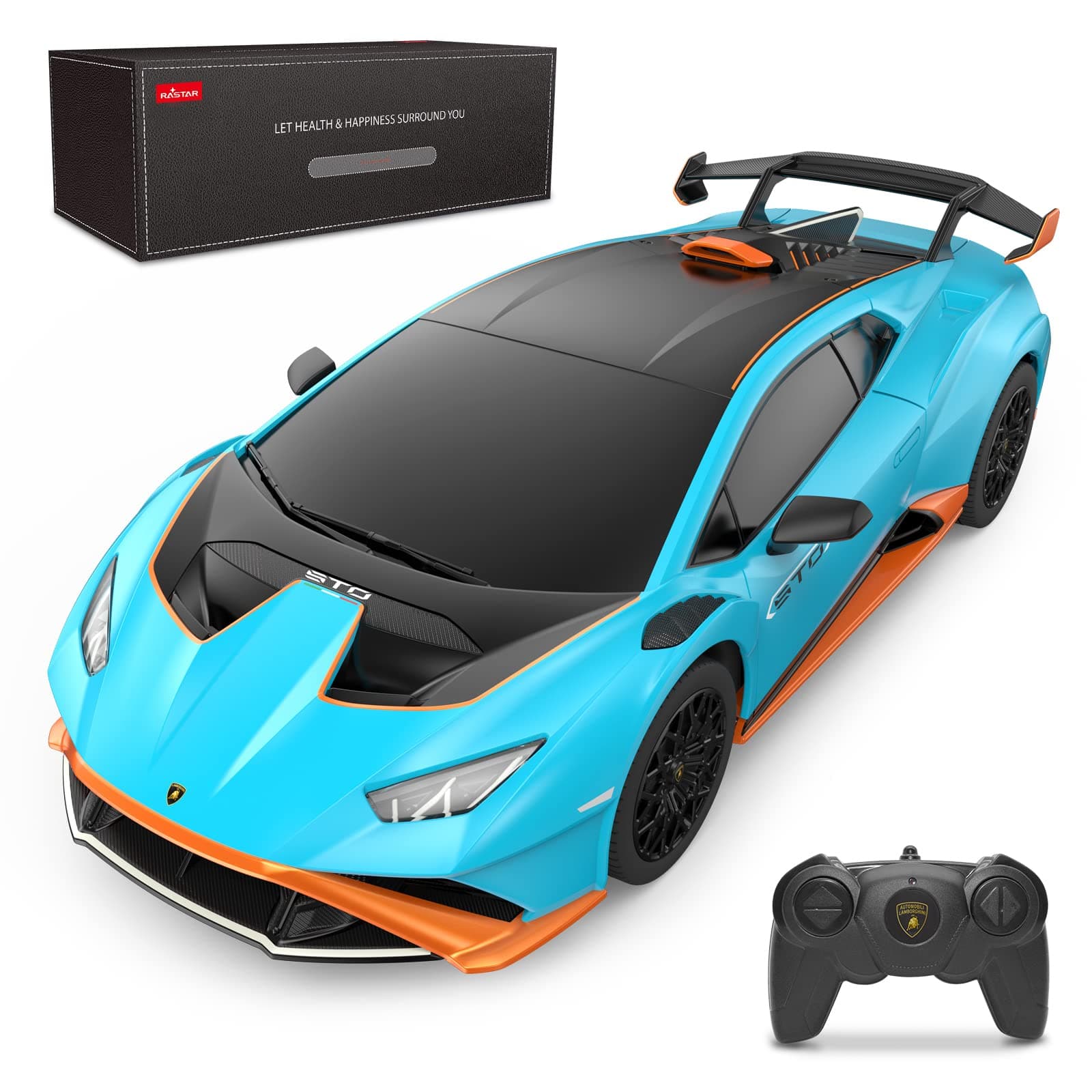 RASTAR Lamborghini Remote Control Car, 1:24 RC Lamborghini Huracán STO Toy Car, Blue, Kids & Adults, Unisex