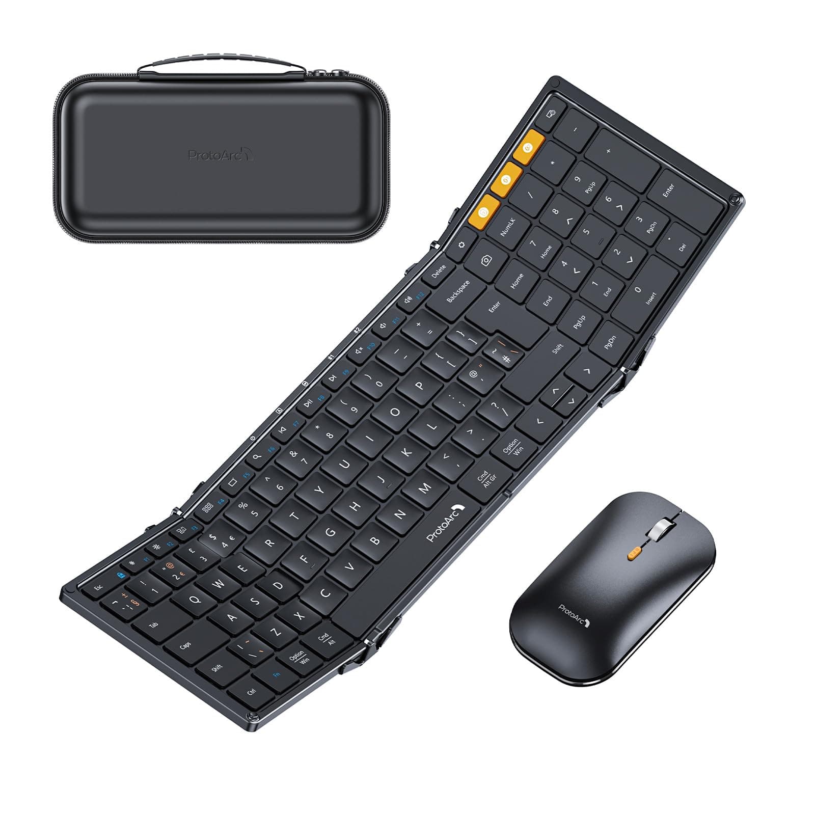 Foldable Keyboard and Mouse Combo, Folding Bluetooth Keyboard Mouse for Travel, 2.4G+Dual Bluetooth, Full-Size Rechargeable Portable, QWERTY UK Layout - Black