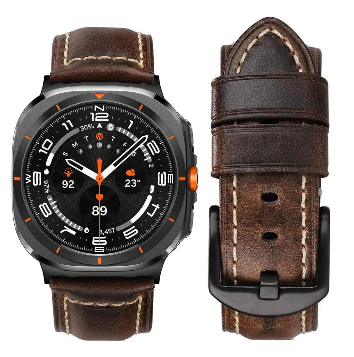 Band for Samsung Galaxy Watch 7 Ultra 47mm,No Gap Leather Bands Compatible with Galaxy Watch Ultra 47mm(2024) for Men Bands Strap