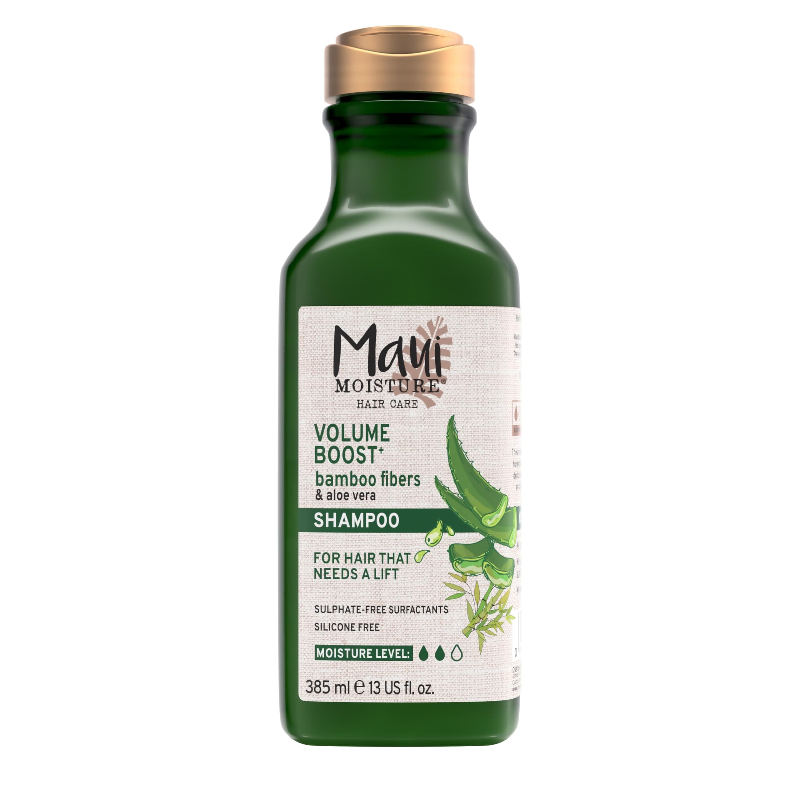 Maui Moisture Volume Boost + Bamboo Fibers & Aloe Vera Shampoo, with Castor & Neem Oils, for Hair That Needs a Lift, Strengthens & Revitalizes, Sulfate & Silicone Free, Vegan, 385ml