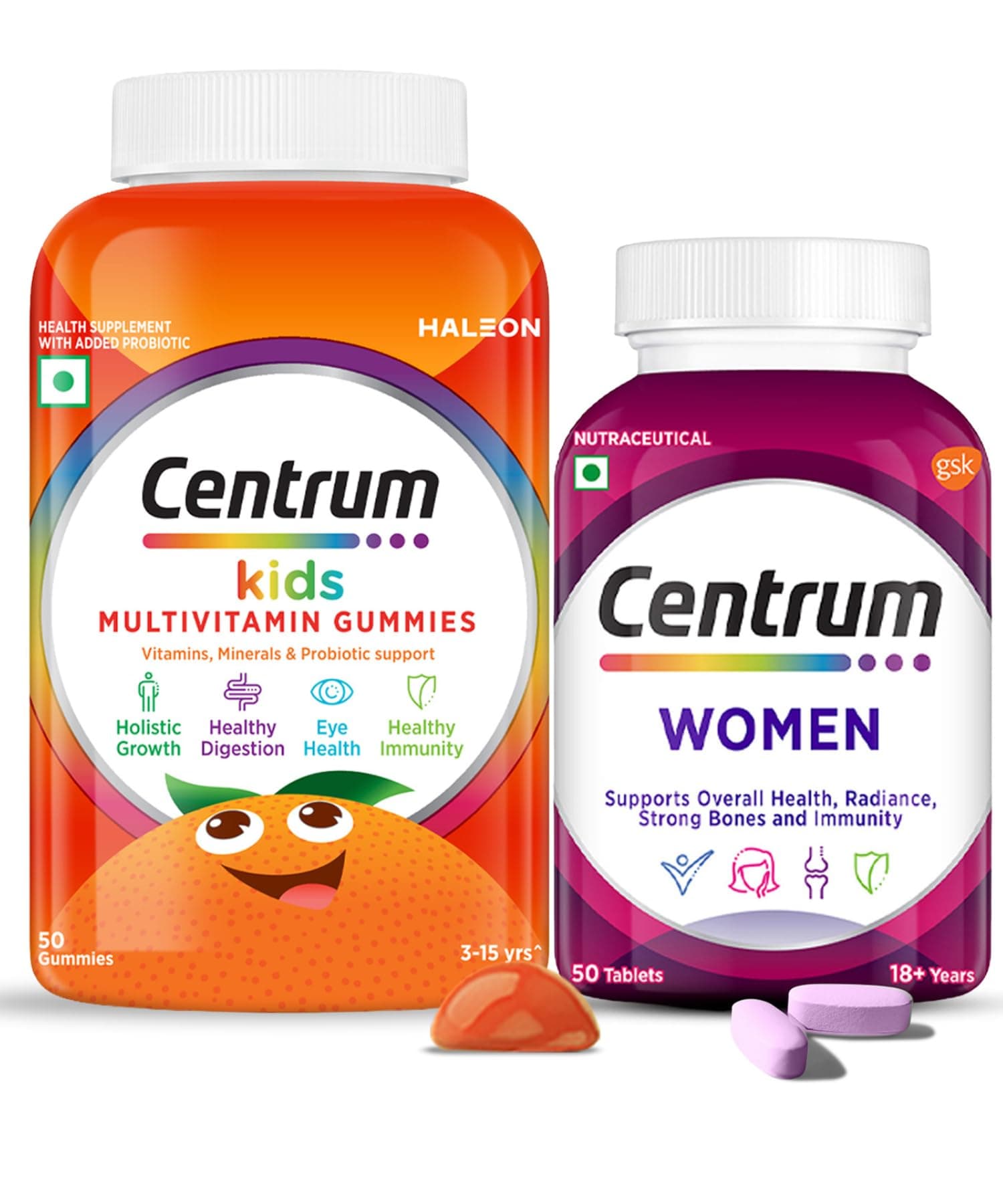 Multivitamin For Women with Biotin + Centrum Multivitamin for Kids|Pack of 50 Gummies