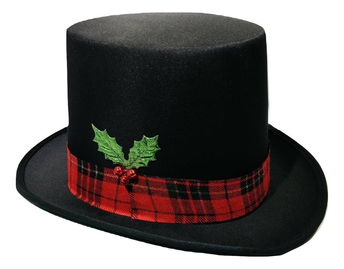 Nicky Bigs Novelties Snowman Top Hat with Plaid Band Holly and Berries, Multi, One Size Black
