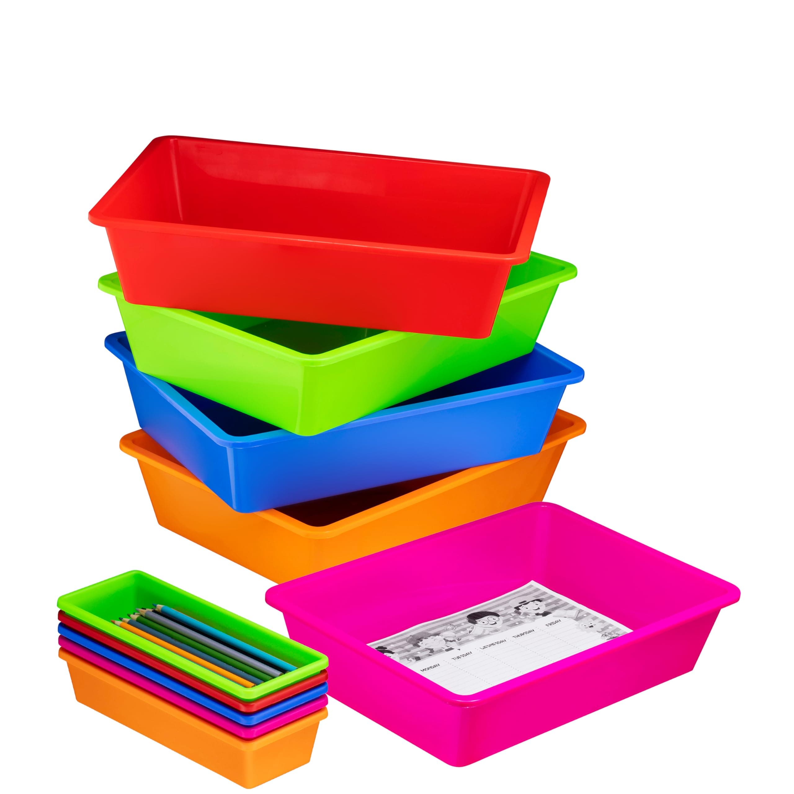Set of 10 - 5 Pack Paper Organizer Bins, 5 Pack Pencil Storage Bin, Colorful Plastic Turn in Tray, Classroom File Holder, Teacher School Supplies Container, Organization Letter Baskets, Colored