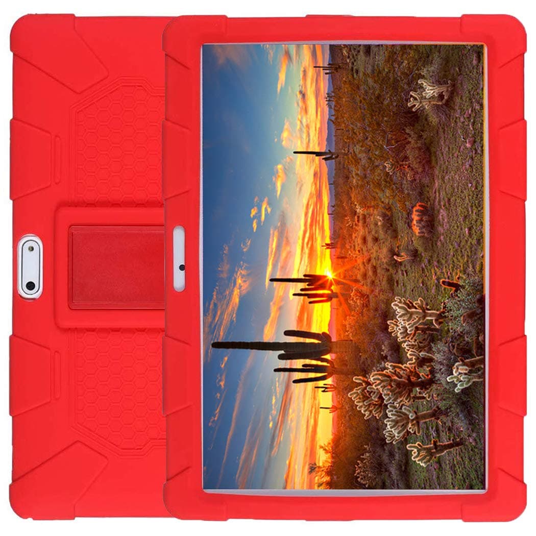 AKNICI10.1 Inch Stand Silicone Case for Tablet Dragon Touch K10/M8 M10 Q10 Q10+ K5 K6 S10/MAIJEEP/Qimaoo K4 K6 Q10/TYD-107/TYD-108/HANWEIER/TAOERA/KXD/Fyiard/BENEVE/HONGTAO/PENGYX - Red