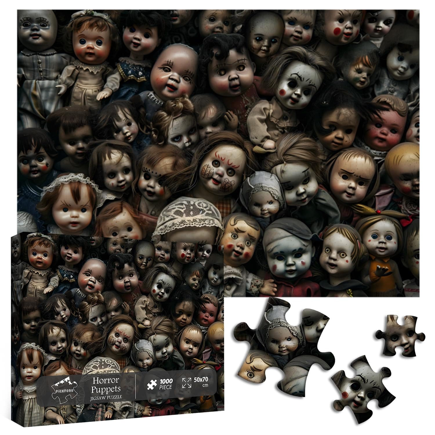 Horror Puzzles for Adults 1000 Pieces and up, PICKFORU Halloween Puzzle with Scary Puppets, Horror Figures Jigsaw Puzzle as Halloween Decor