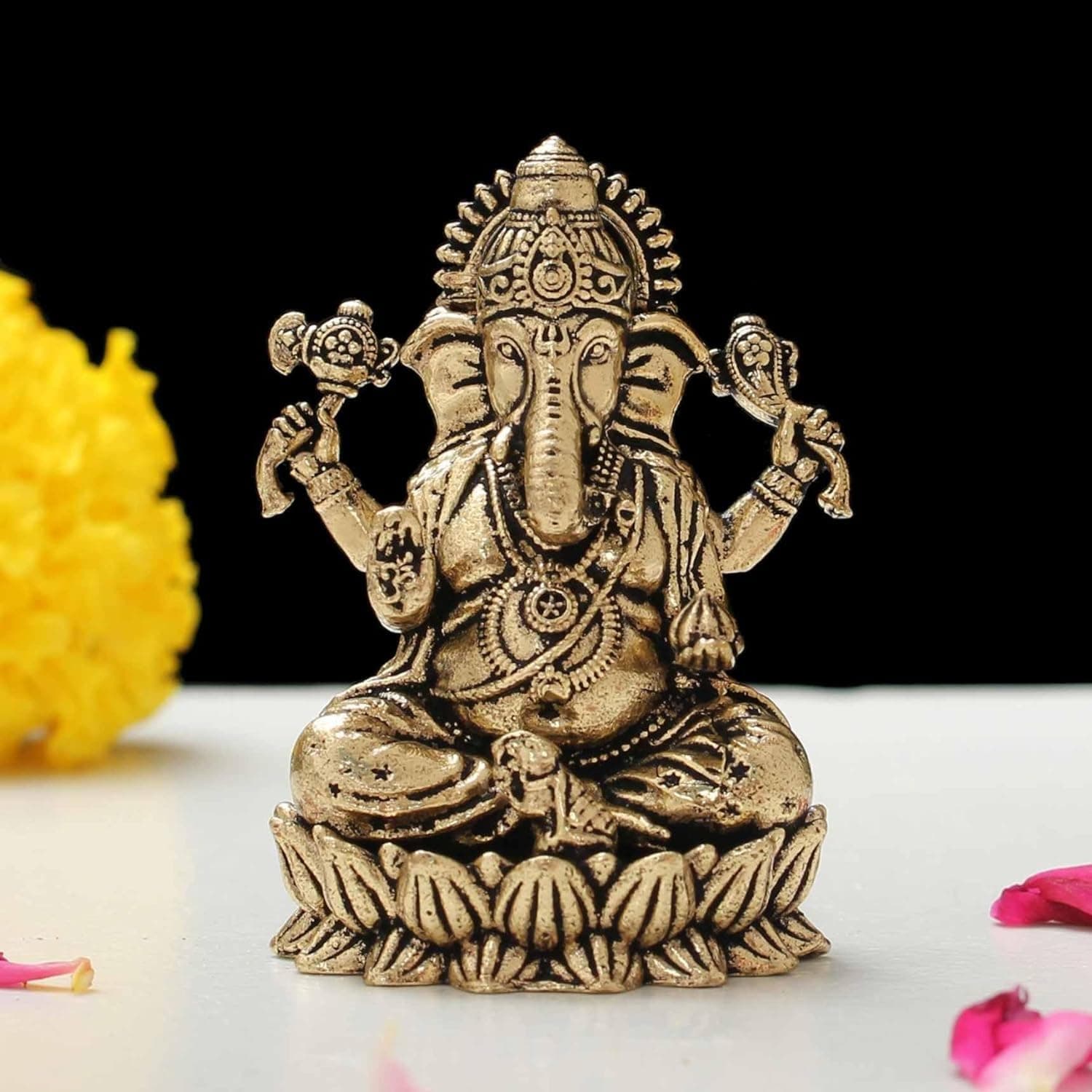Brass 2 Inch Hindu God Statue Ganpati Ganesh Idol Figurine Decoration and Puja Gift Target Sculpture for Home Office (40gm)