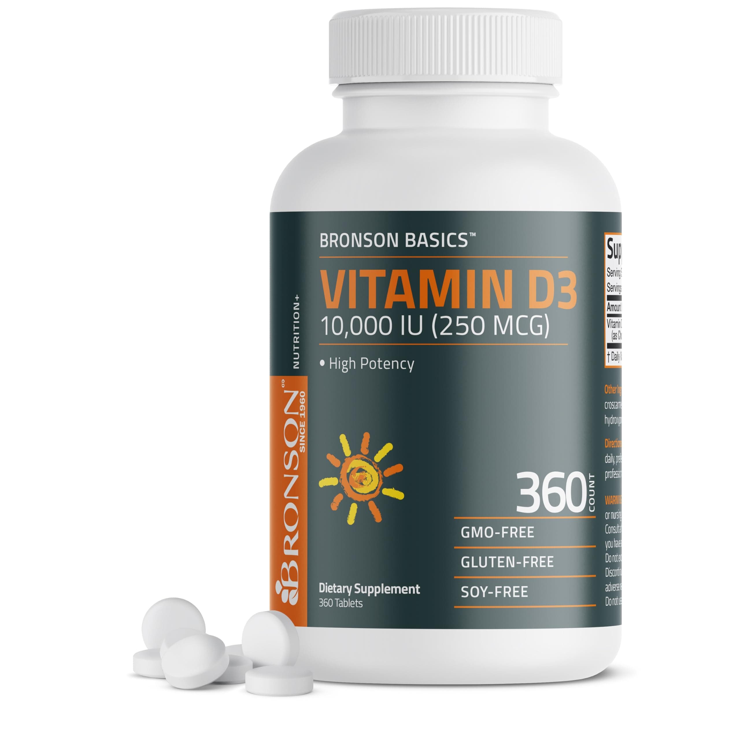 Bronson Vitamin D3 10,000iu (250mcg) Healthy Muscle Function and Immune Support, Non-GMO, 360 Tablets
