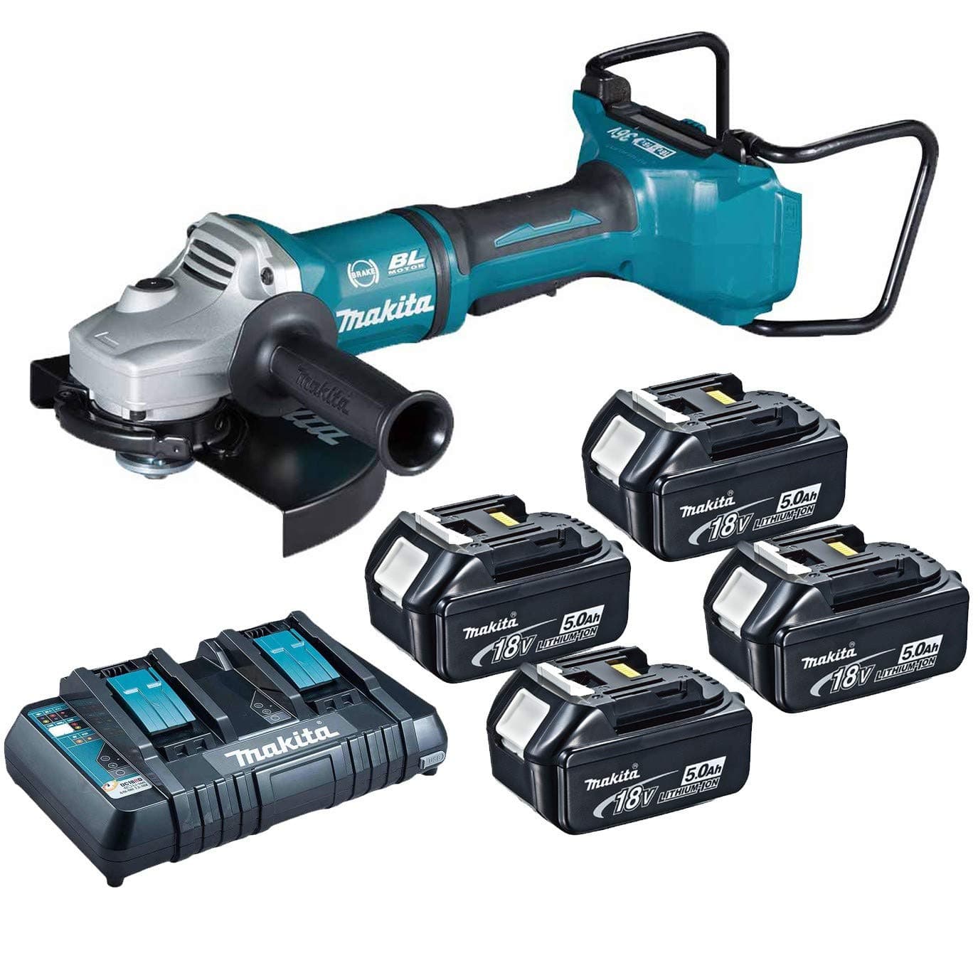 Makita DGA900PT4 18v / 36v Cordless Brushless 230mm 9" Angle Grinder - 4 X 5.0ah