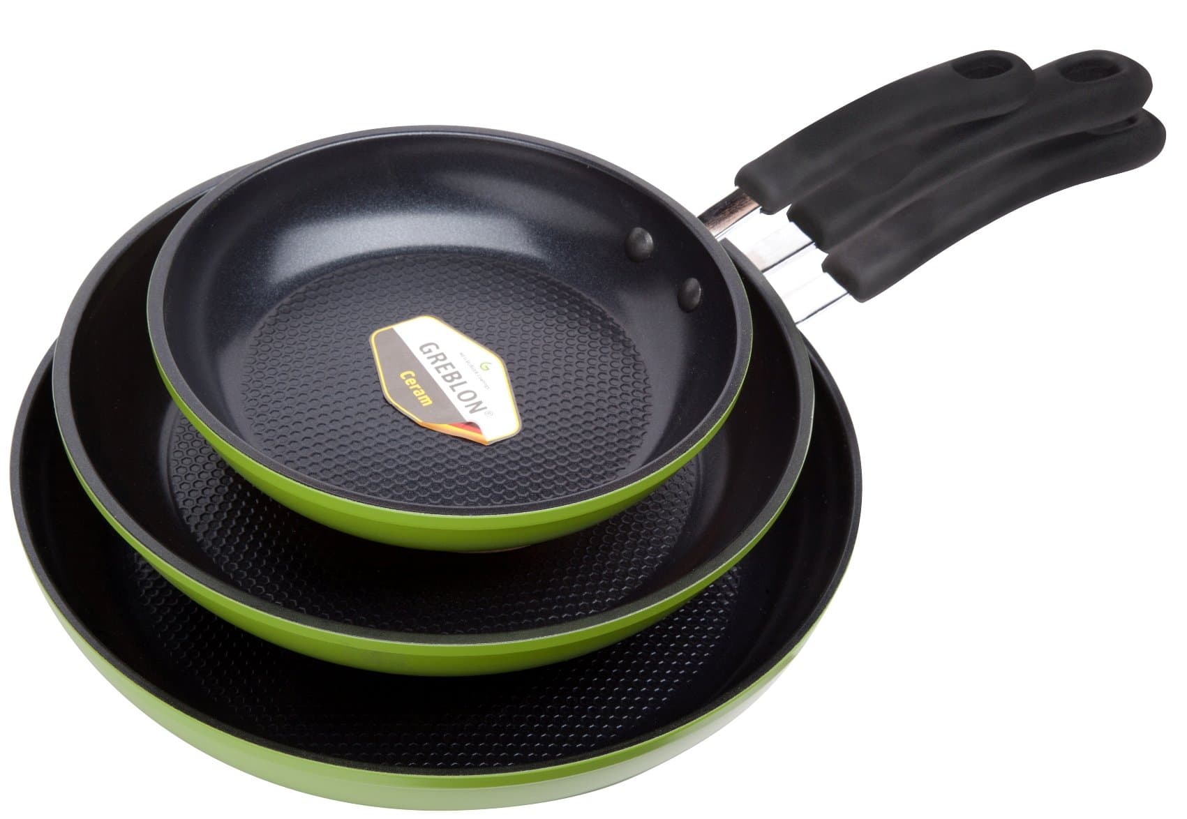 Green Earth Frying Pan 3-Piece Set by Ozeri (8", 10", 12") – 100% PTFE, PFC, APEO, GenX, NMP and NEP-Free German-Made Coating