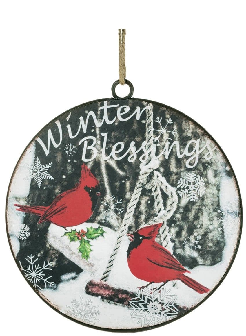 Sullivans Winter Blessings Red Cardinal 6 inch Round Wood Disc Christmas Ornament