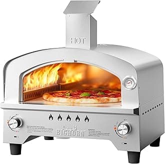 BIG HORN OUTDOORS Gas Pizza Oven, Portable Propane Pizza Oven with Pizza Stone 33cm, Stainless Steel Pizza Machine for Outdoor Kitchen