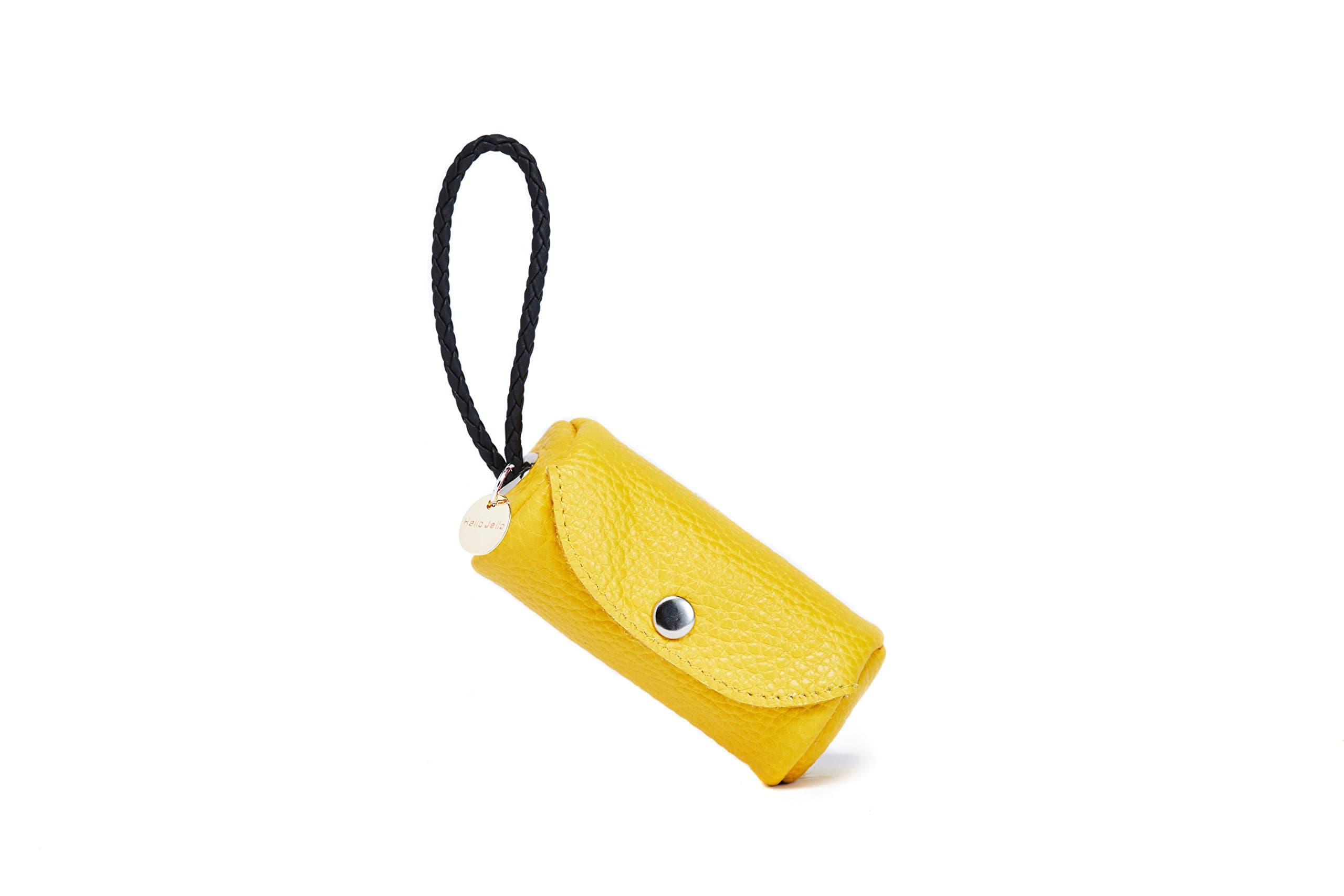 HelloJello Handmade Genuine Leather Pet Poop Bag Holder - Colorful Stylish Handmade Genuine Leather Dog Poop Bag Dispenser (Yellow)