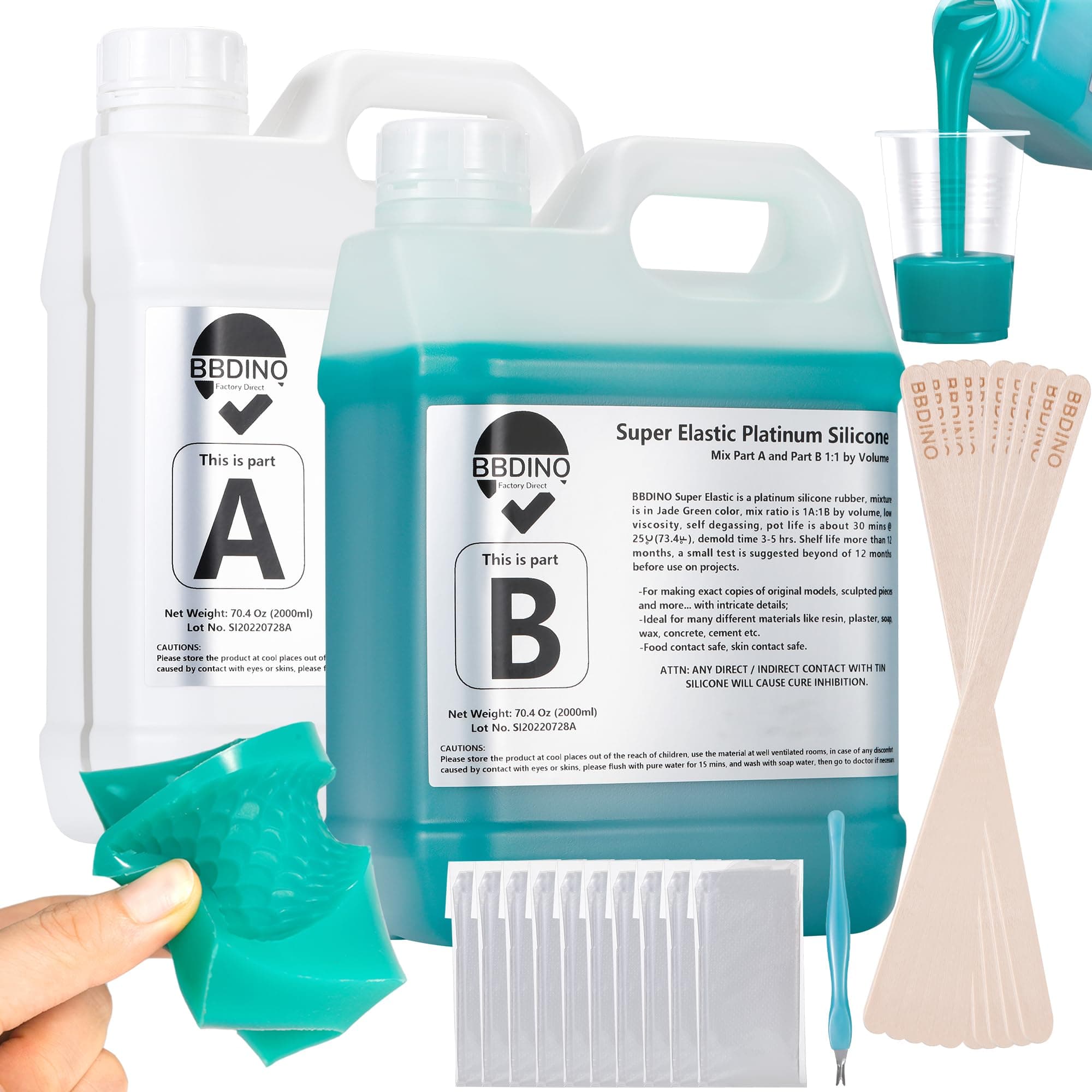 BBDINO Silicone Mold Making Kit 1 Gallon / 140 oz Super Elastic Silicone Molding Kit for Mold Making, Silicone Rubber Platinum, Perfect for 3D Resin Molds Silicone Mold 1A:1B