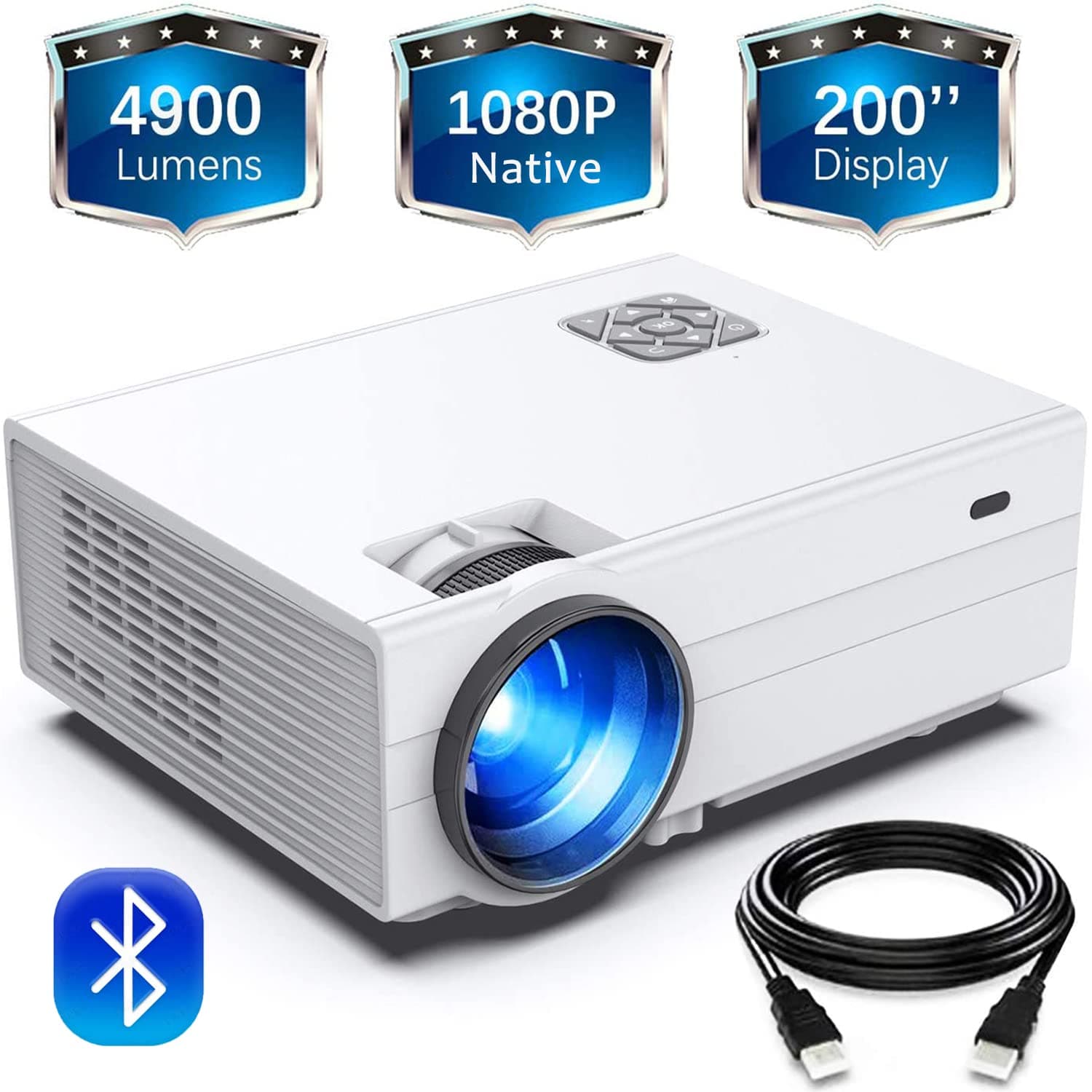 Bluetooth 1080P Projector,+80% Brightness Video Projector with 200" Display 60,000 Hrs Led Home Theater Projector,Native 1080P Compatible with Fire TV Stick,PS4, HDMI, VGA, AV and USB