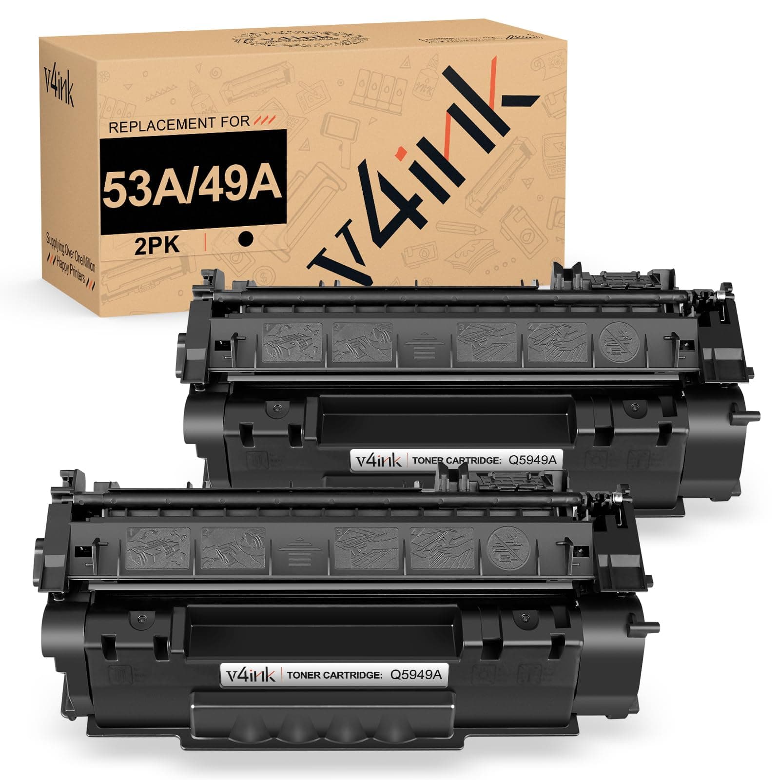 Compatible 49A 53A Toner Cartridge Replacement for HP Q5949A Q7553A for use with HP 1320 1320n P2015dn P2015 P2015n 3390 3392 1160 P2014 M2727nf MFP Printer (Black,2 Packs)