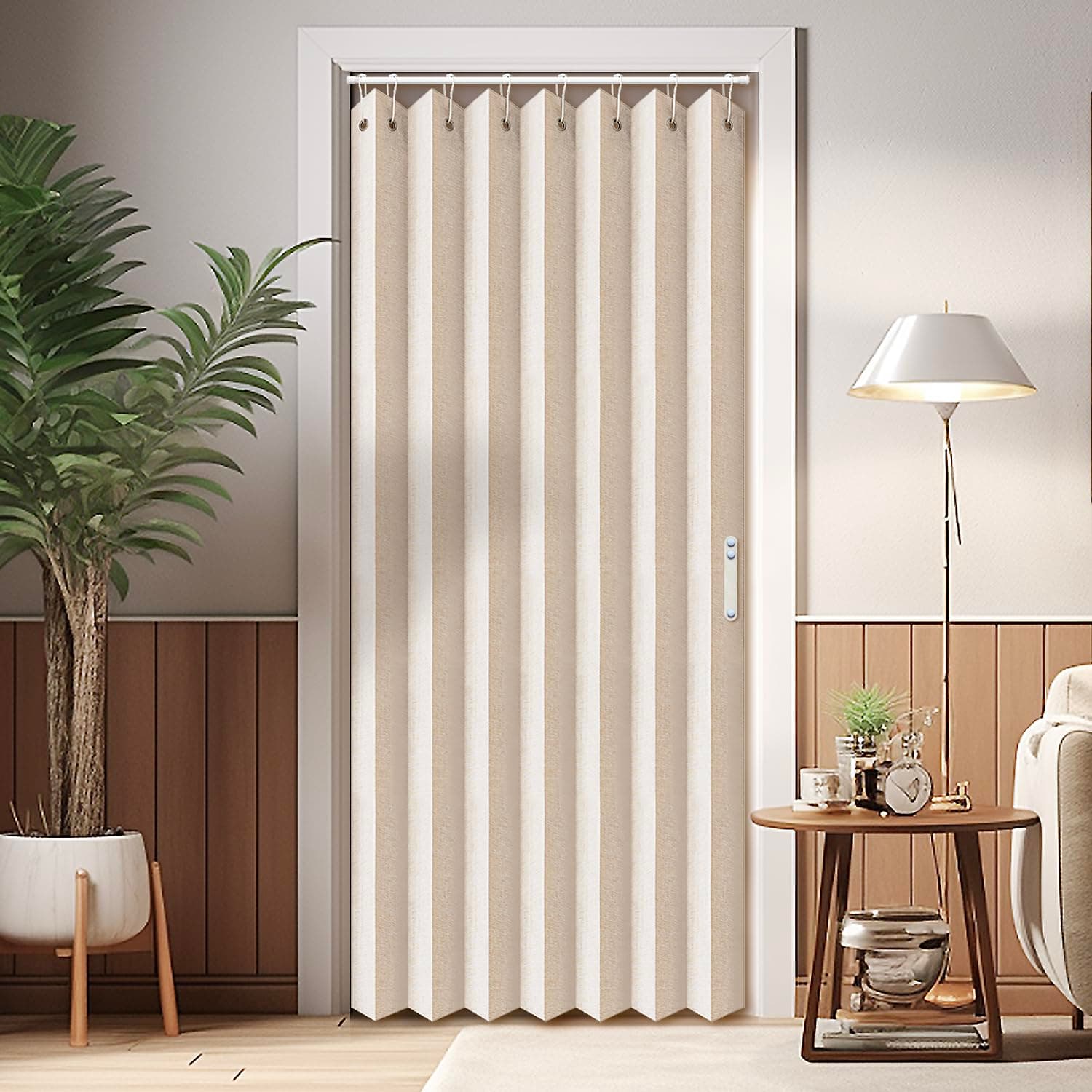 Vatge - Pinch Pleat Curtain for Open Closet, Folding Closet, Accordion Door Curtains, 1 Panel with Tiebacks, 39" W x 78" L, Beige
