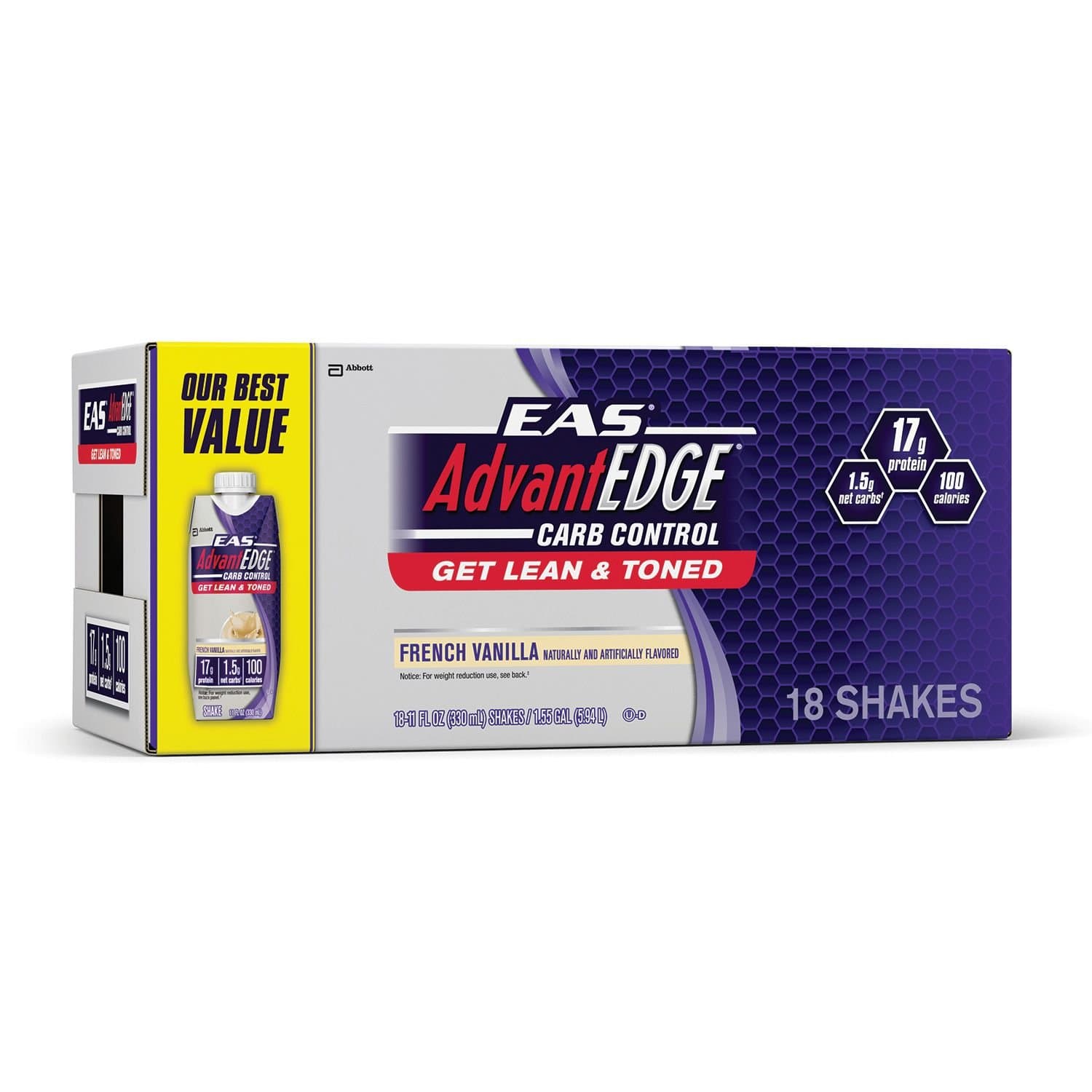EAS AdvantEdge Carb Control Ready-to-Drink Shake, French Vanilla (18 Shakes)