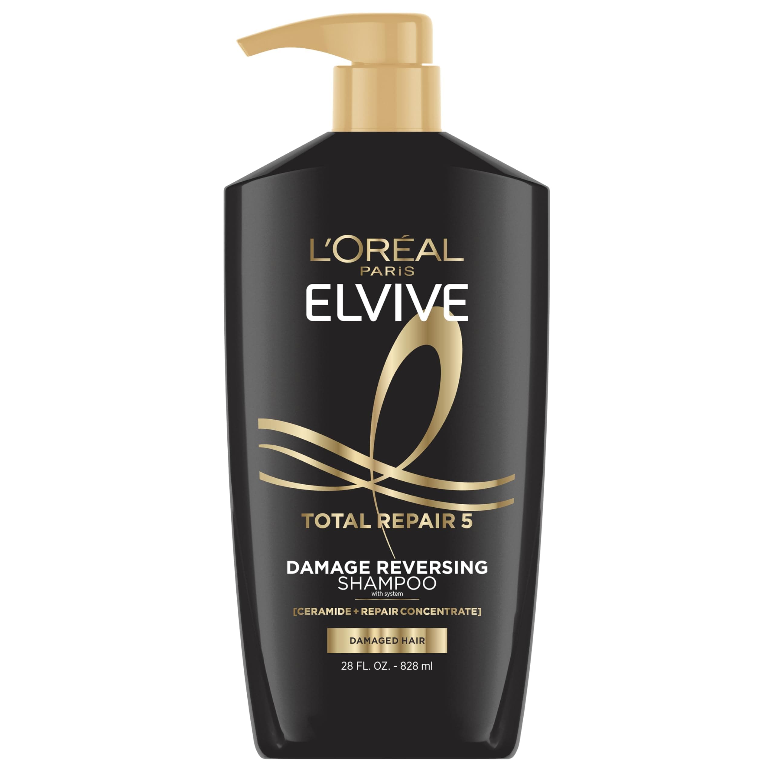 Elvive Total Repair 5 Repairing Shampoo for Damaged Hair Shampoo with Protein and Ceramide for Strong Silky Shiny Healthy Renewed Hair 28 Fl Oz