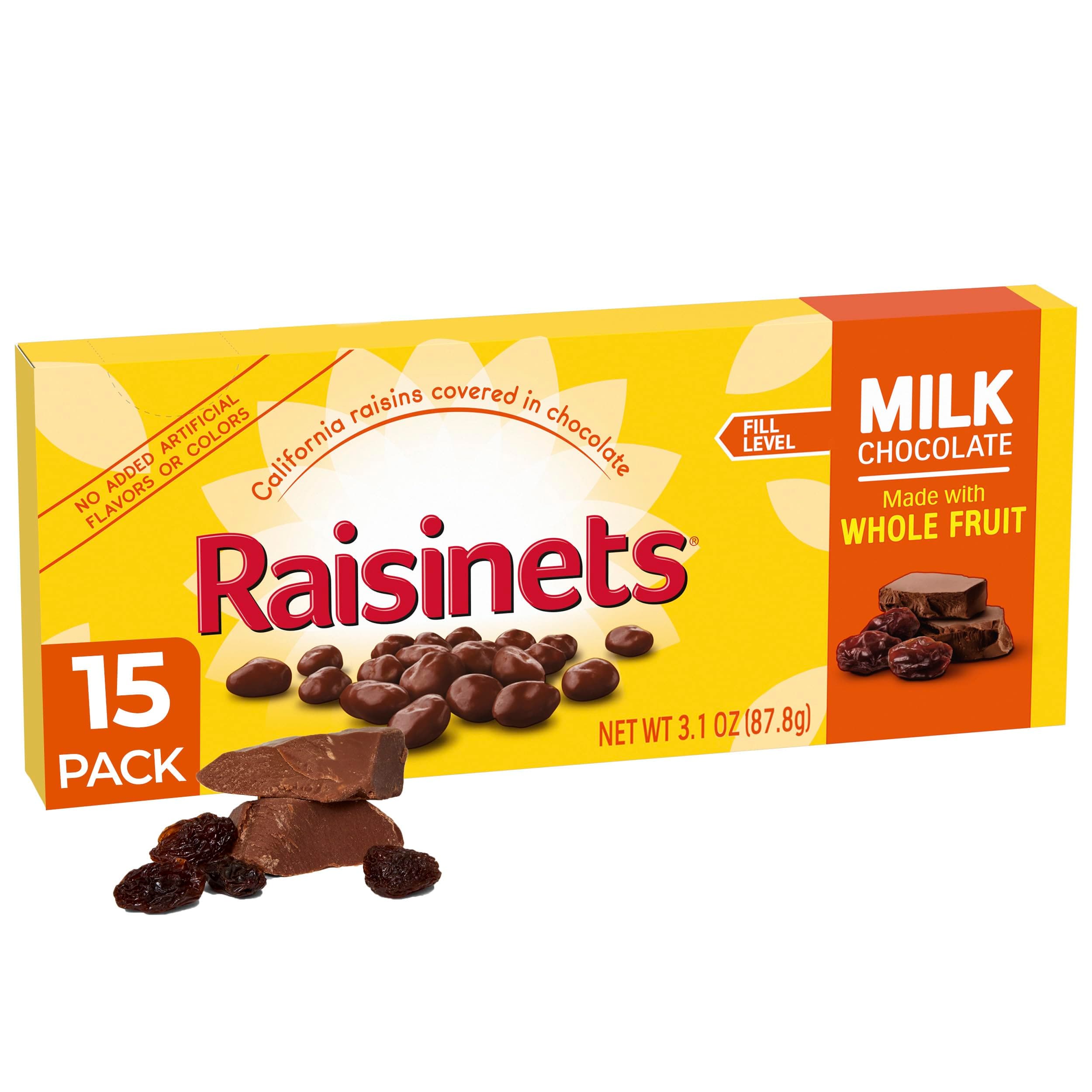 Raisinets, Milk Chocolate Covered California Raisins, Movie Theater Candy Box, 3.1 oz each, Bulk 15 Pack