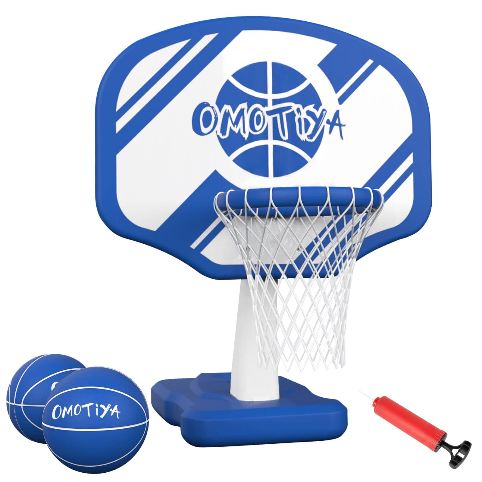 Swimming Pool Basketball Hoop with Base, Portable Outdoor Basketball Hoop for Poolside with 2 Balls and Pump, Pool Toys Game for Boys and Girls, Kids, Adults, Blue