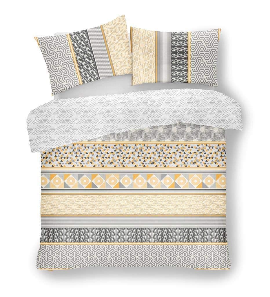 Helsby Mustard Bedding Set Double Size Duvet Quilt Cover With 2x Pillow Cases | 3 Piece Bedding Set | Poly-Cotton | Reversible | Easy Care | 200 x 200 cm