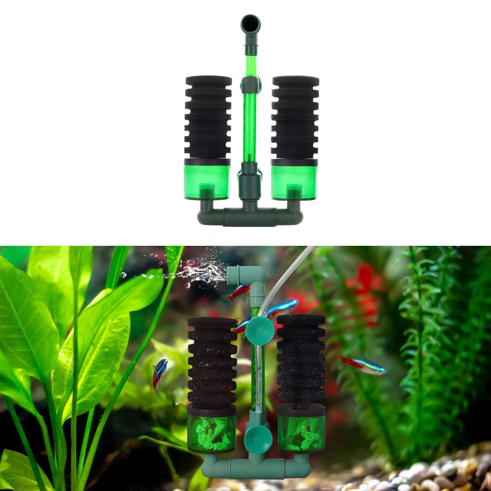 WEAVERBIRD Aquarium Double Sponge Filter Submersible Foam Bio-Chemical Sponge Filter for Fresh/Salt Water Fish Tank