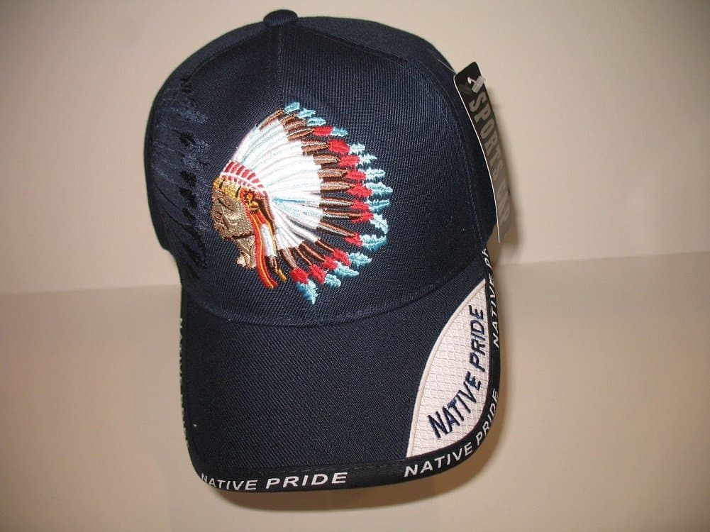 Embroidered Native American Indian Blue Shadow Baseball Style Ball Cap Hat