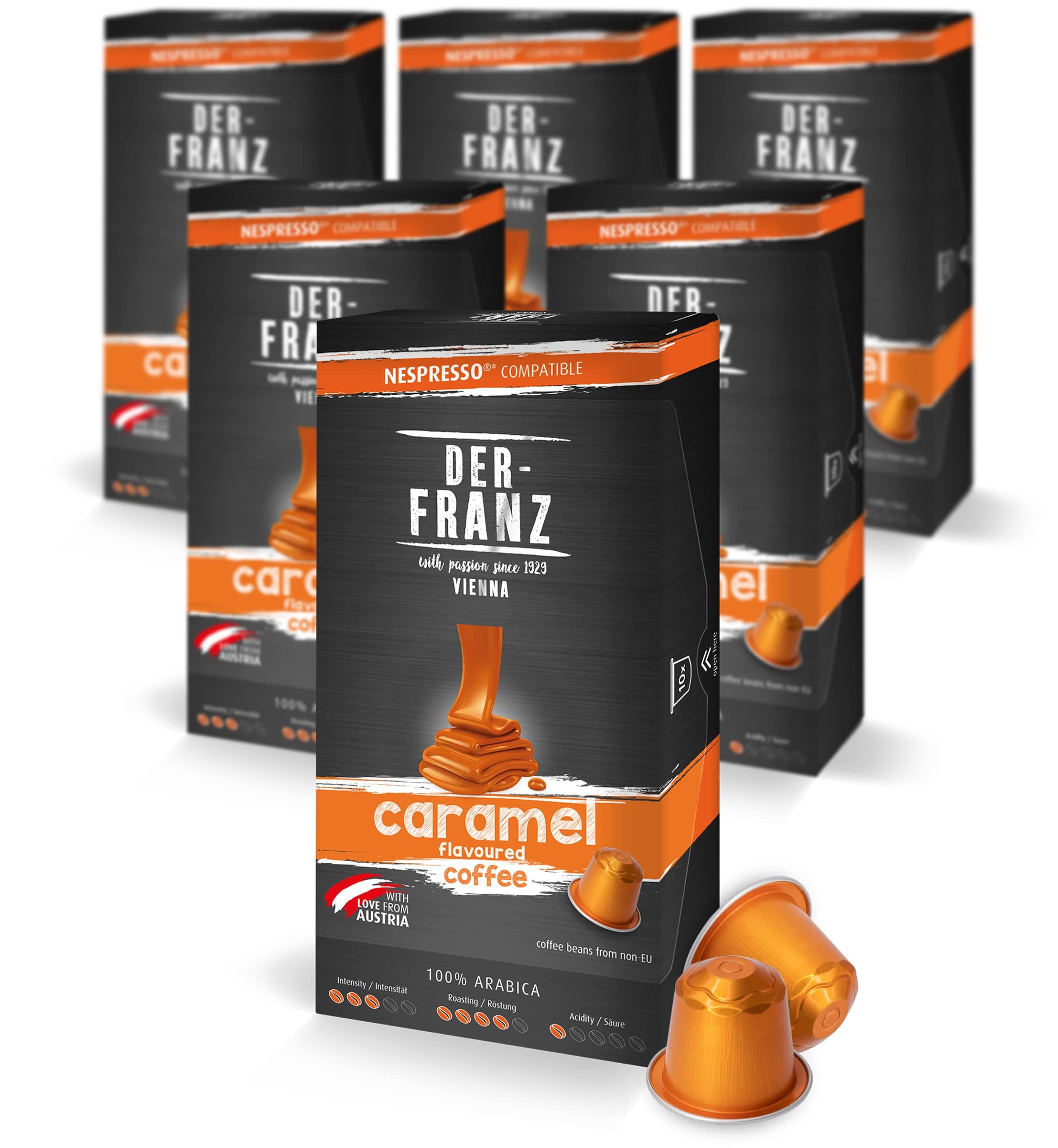 Nespresso Compatible Coffee Capsules, 6 x 10 Capsules, Caramel aroma