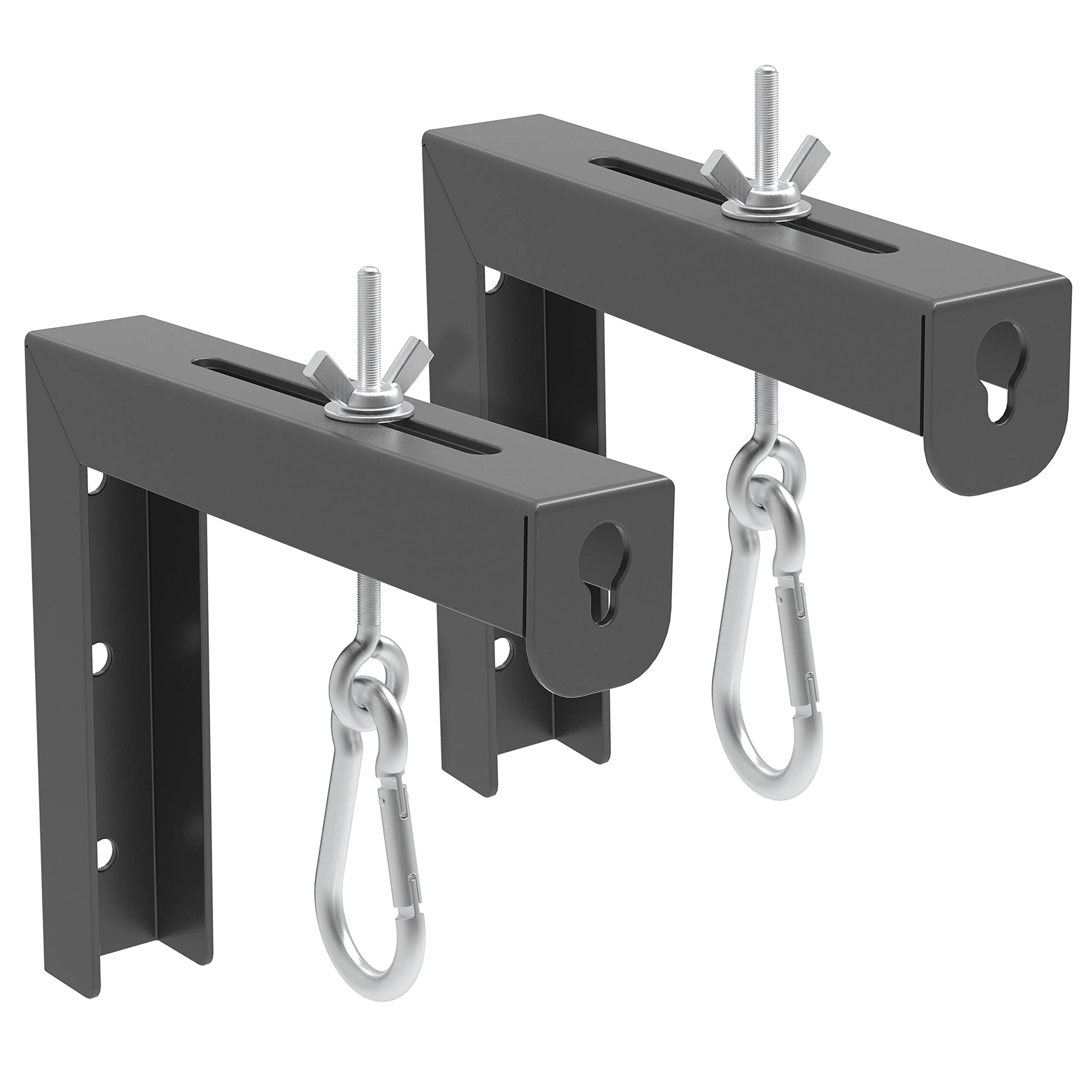 Black Universal Projector Screen L-Bracket Wall Hanging Mount 6 inch Adjustable Extension with Hook Manual, for Wall or Ceiling Mount Home Projector and Movie Screens, 80 Lb Capacity Each