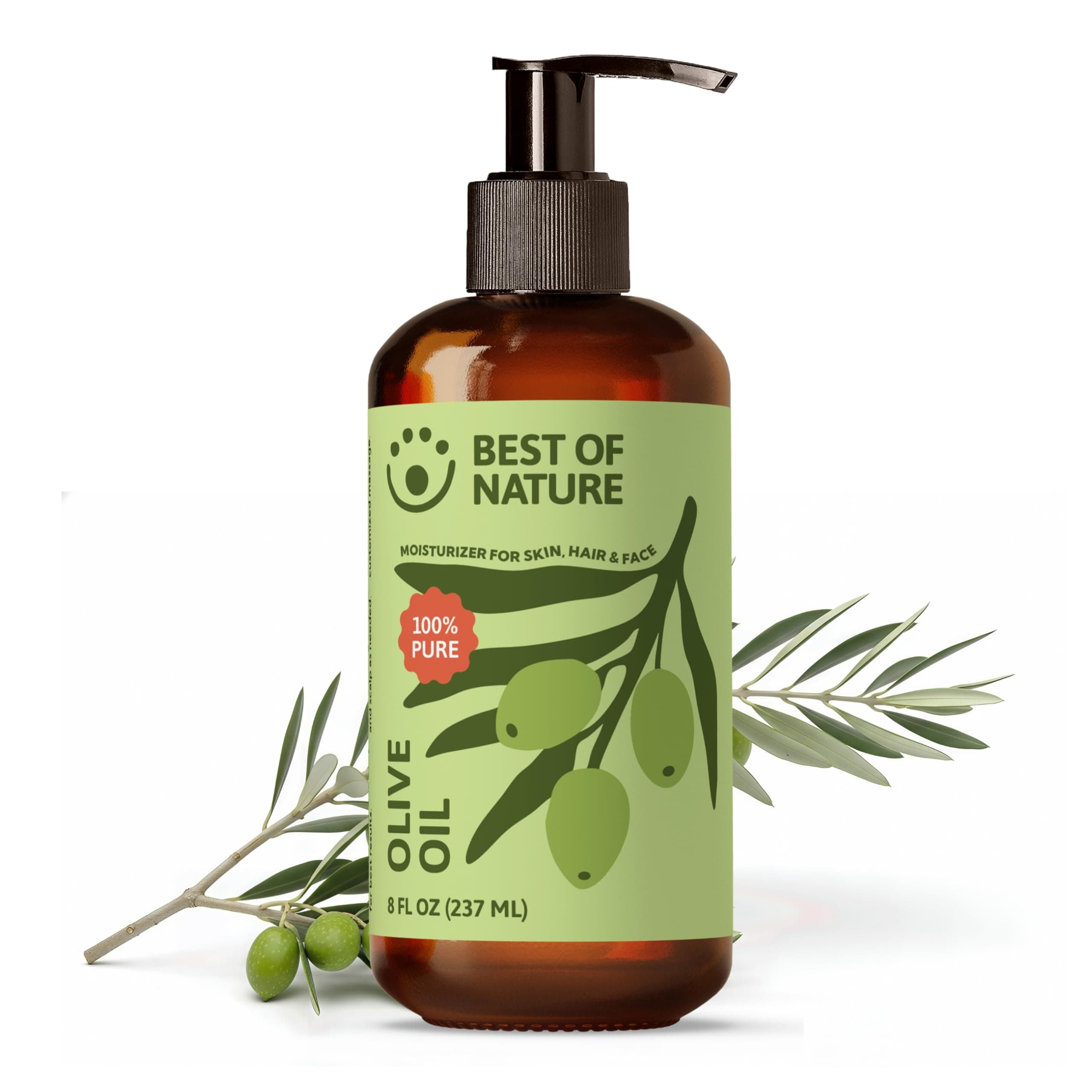 Best of Nature 100% Pure Olive Massage & Body Oil – Cold Pressed, Natural & Unscented Moisturizer for Skin, Hair & Bath, 8 fl oz