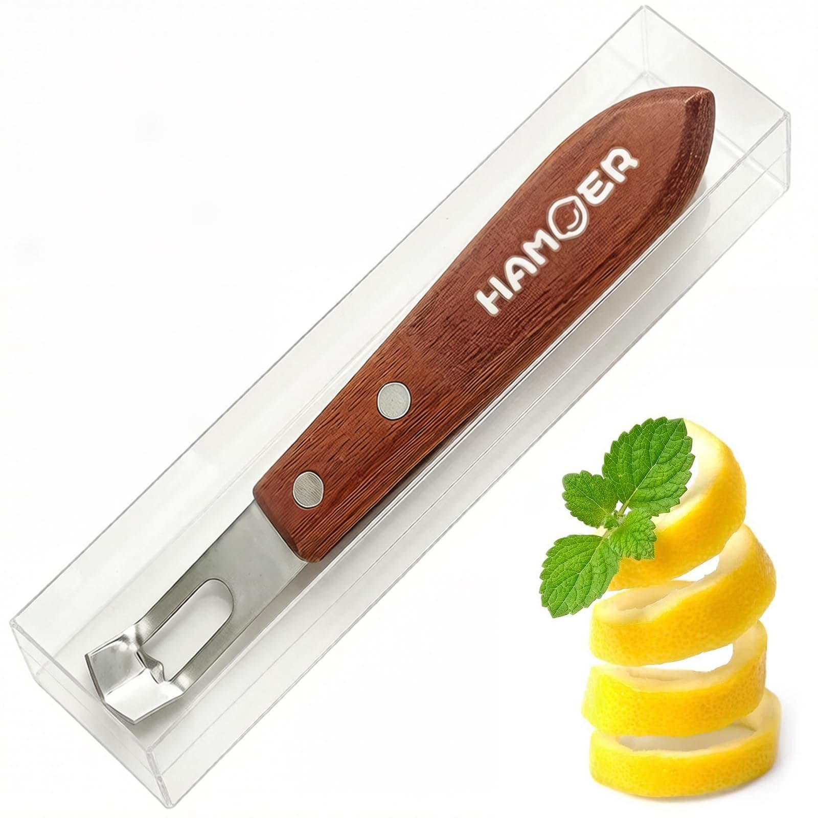 Channel Knife - Fruit and Vegetable Carving Tool for Decorating Cocktails, Desserts, and Salads Stainless Steel Tip Wooden Handle