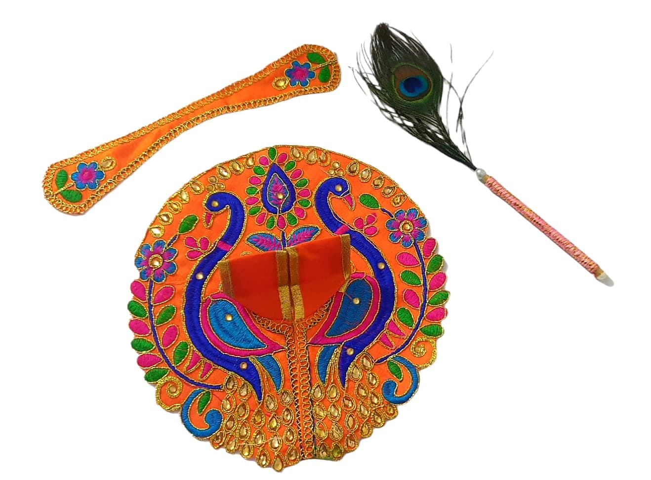 Sid Pari Saller Laddu Gopal/Thakur Ji/Kanha/Krishna/Govind Fancy Dress with Patka/Mor Pankh Combo Set (Size 0-1-2) Color Design As Per Available