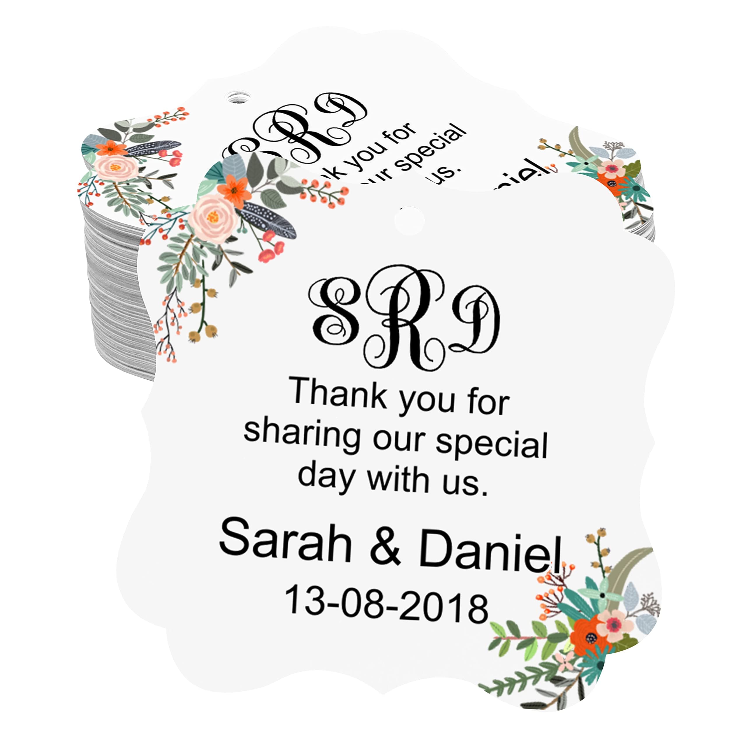 Darling Souvenir Thank You for Sharing Our Special Day Custom Monogram Initials Hang Tags Personalized Wedding Favor Gift Tags-Floral White-50 Tags