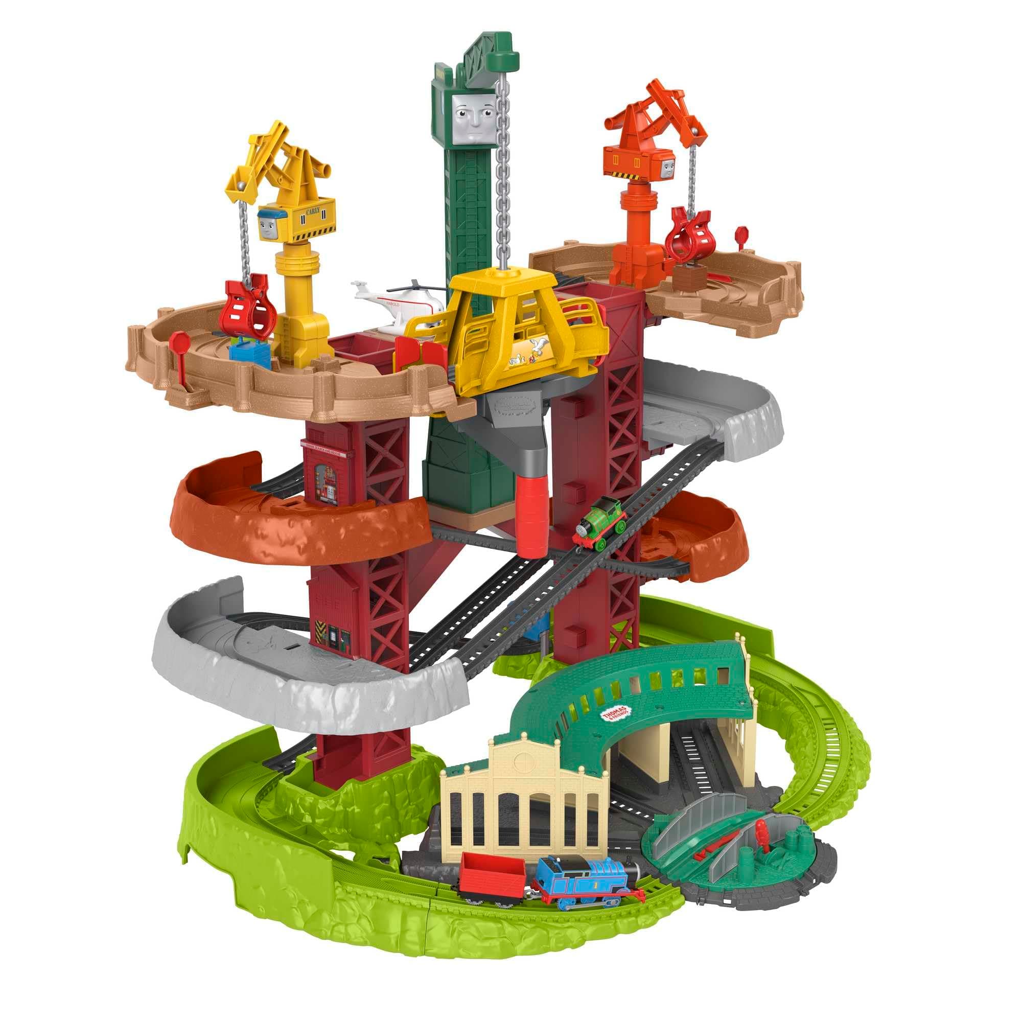 Fisher-Price and Multi-Level Train Set with and Percy Trains Plus Harold and 3 Cranes, Super Tower, GXH09