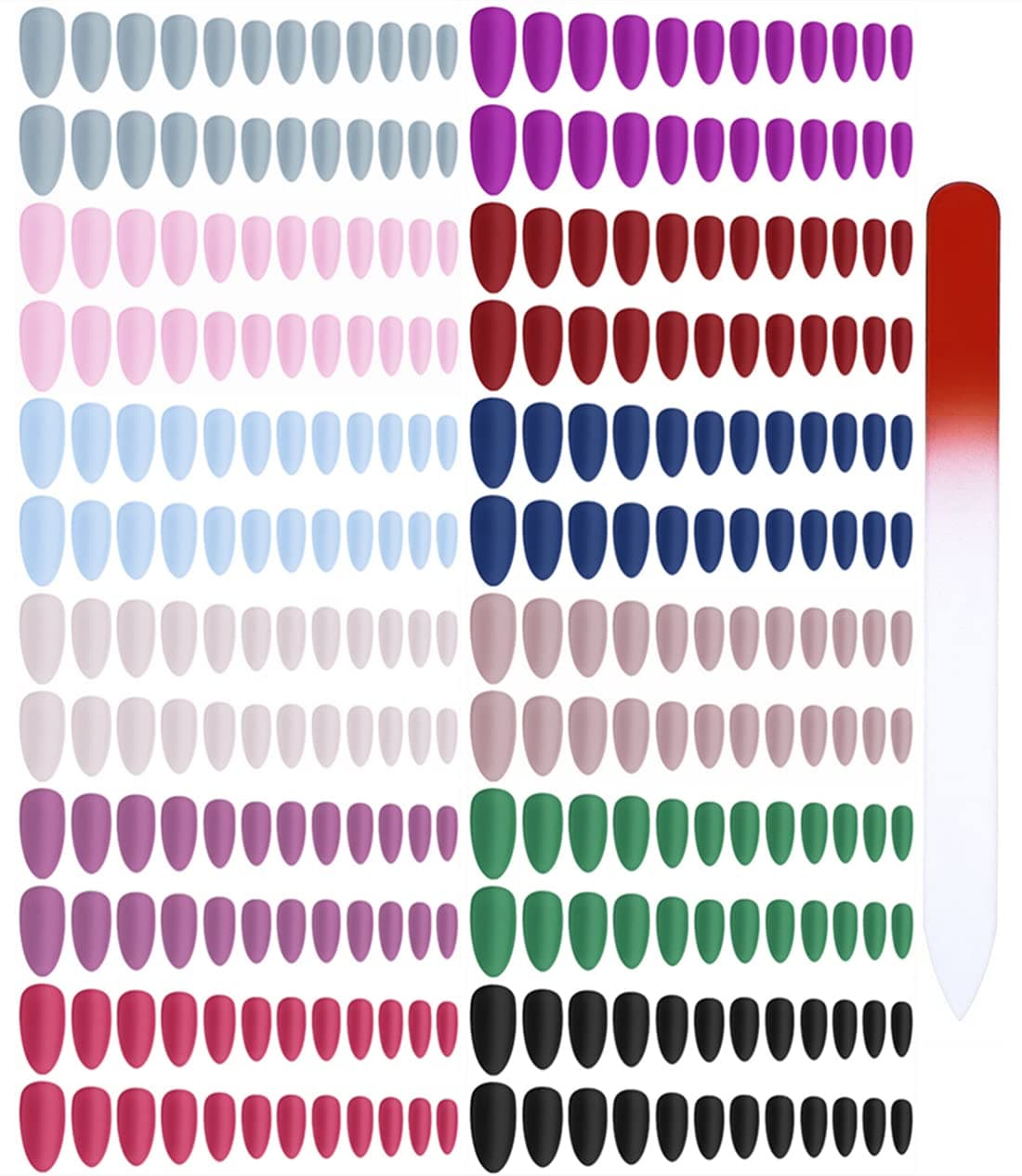 editTime 12 sets/288pcs Solid Colors Matte Acrylic Stiletto False Nails Full Cover Fake Nails Tips Natural Medium Claw Nails Tips with a Crystal Nail File (Matte Stiletto)