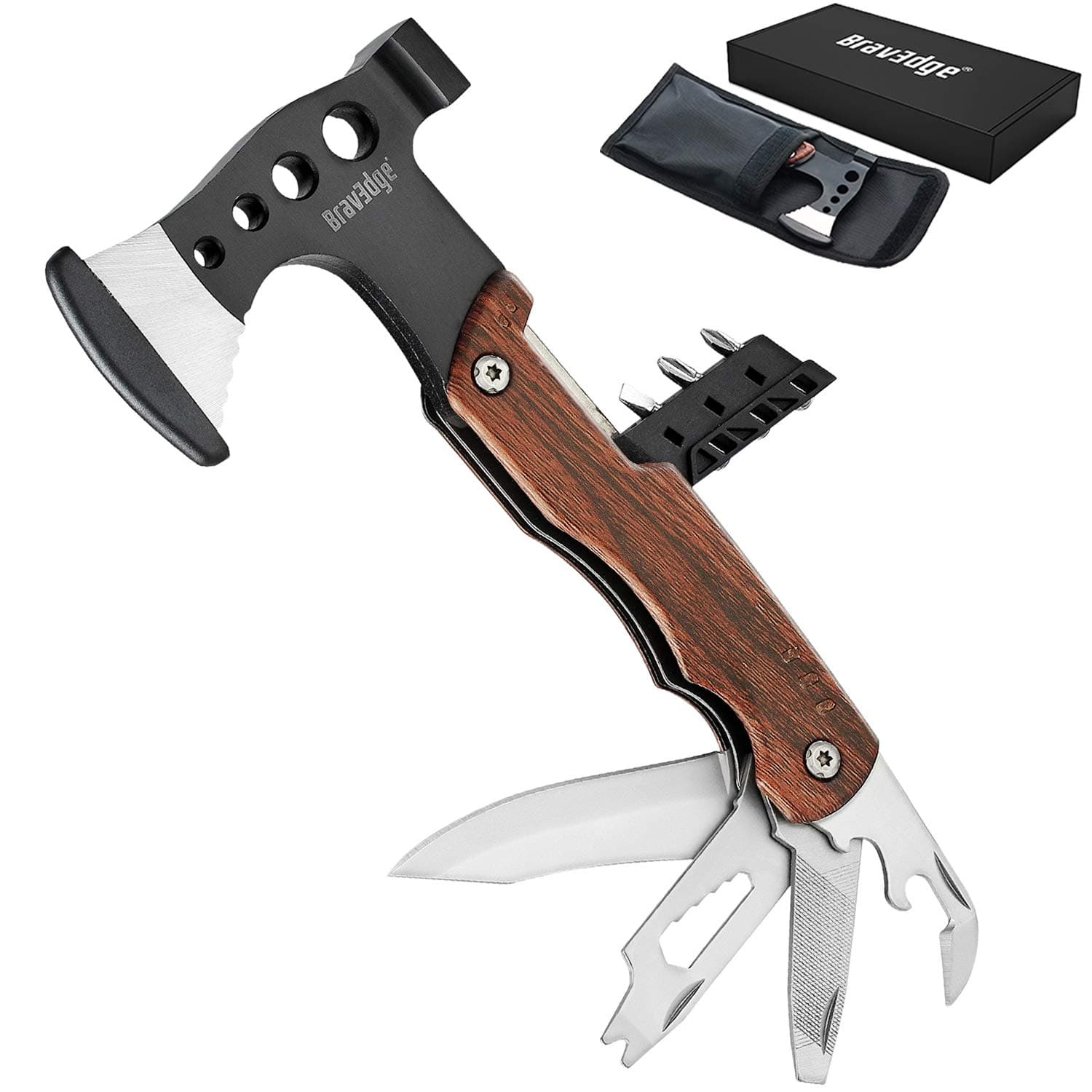 Multitool Axe Hatchet, Halloween Personalized Pocket Gift for Men, Tool Unique Survival Gear with Knife, Opener, Screwdriver Kit, Cool Gadgets Unique Multi-Tool for Camping, for Boyfriend, DAD