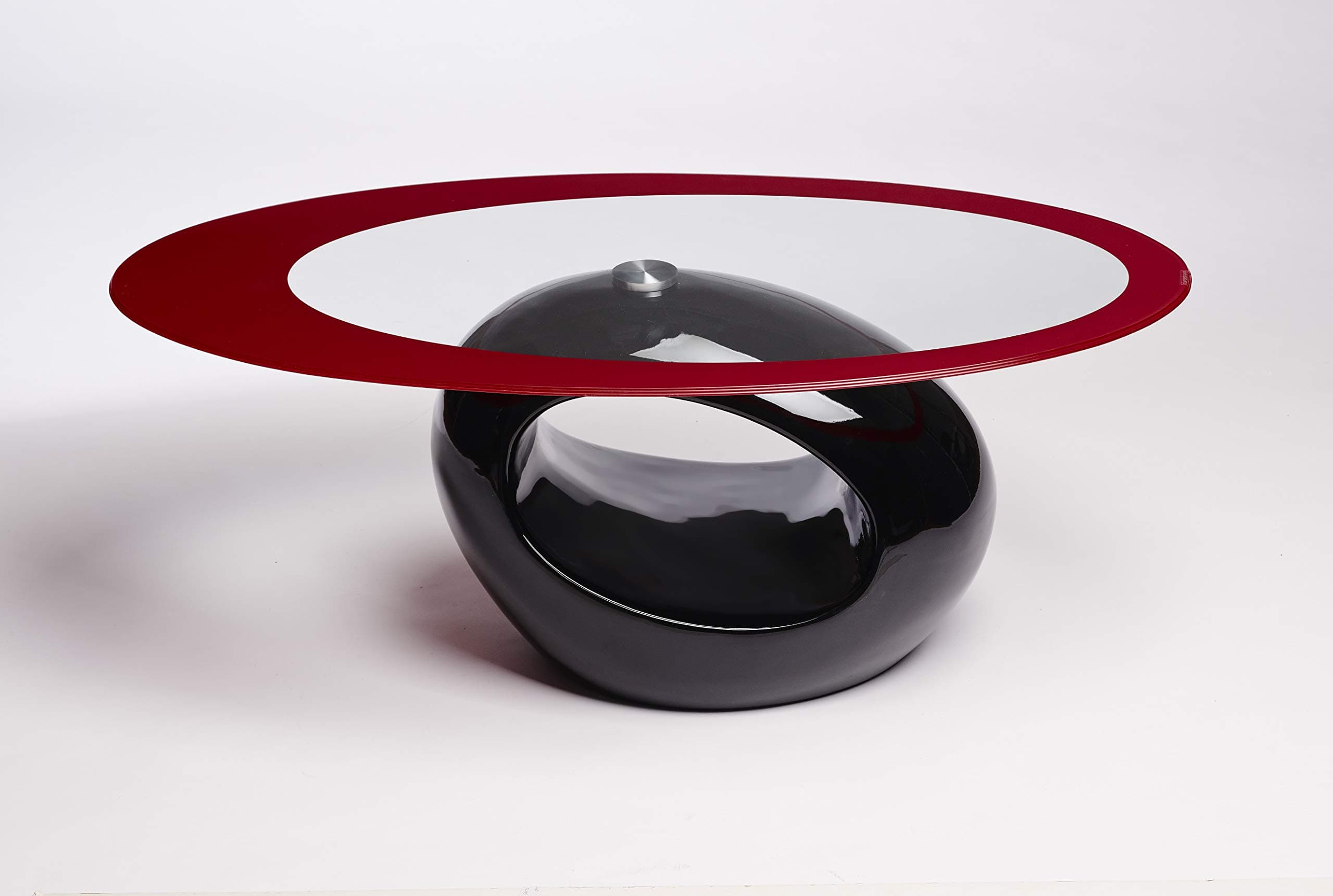UKCOFFEETABLES Designer Oval Coffee Table (BLACK RED GLASS)