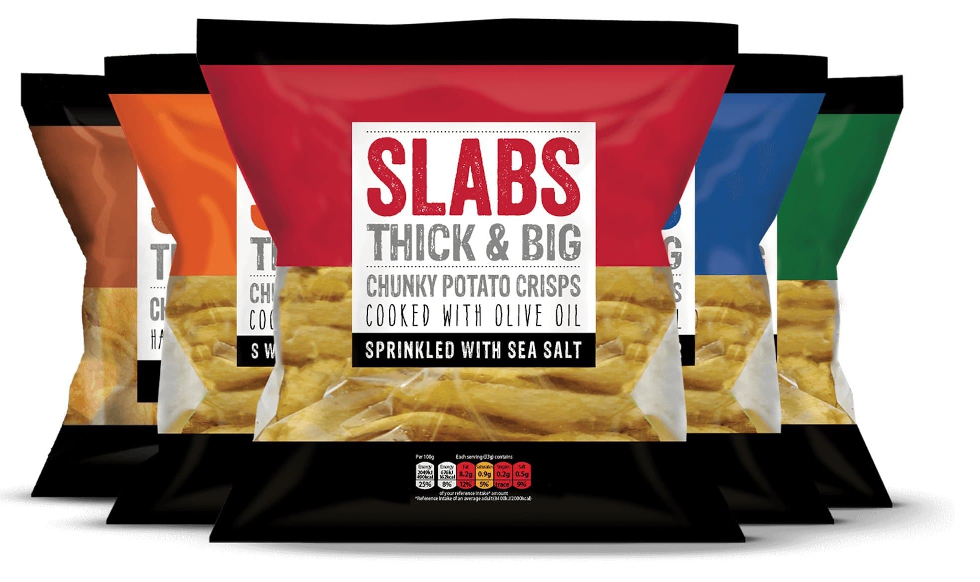 Slabs Crisps Variety Box 18 x 80g Bags - Beef, Chilli, Salted, Cheddar & Onion, Salt & Vinegar