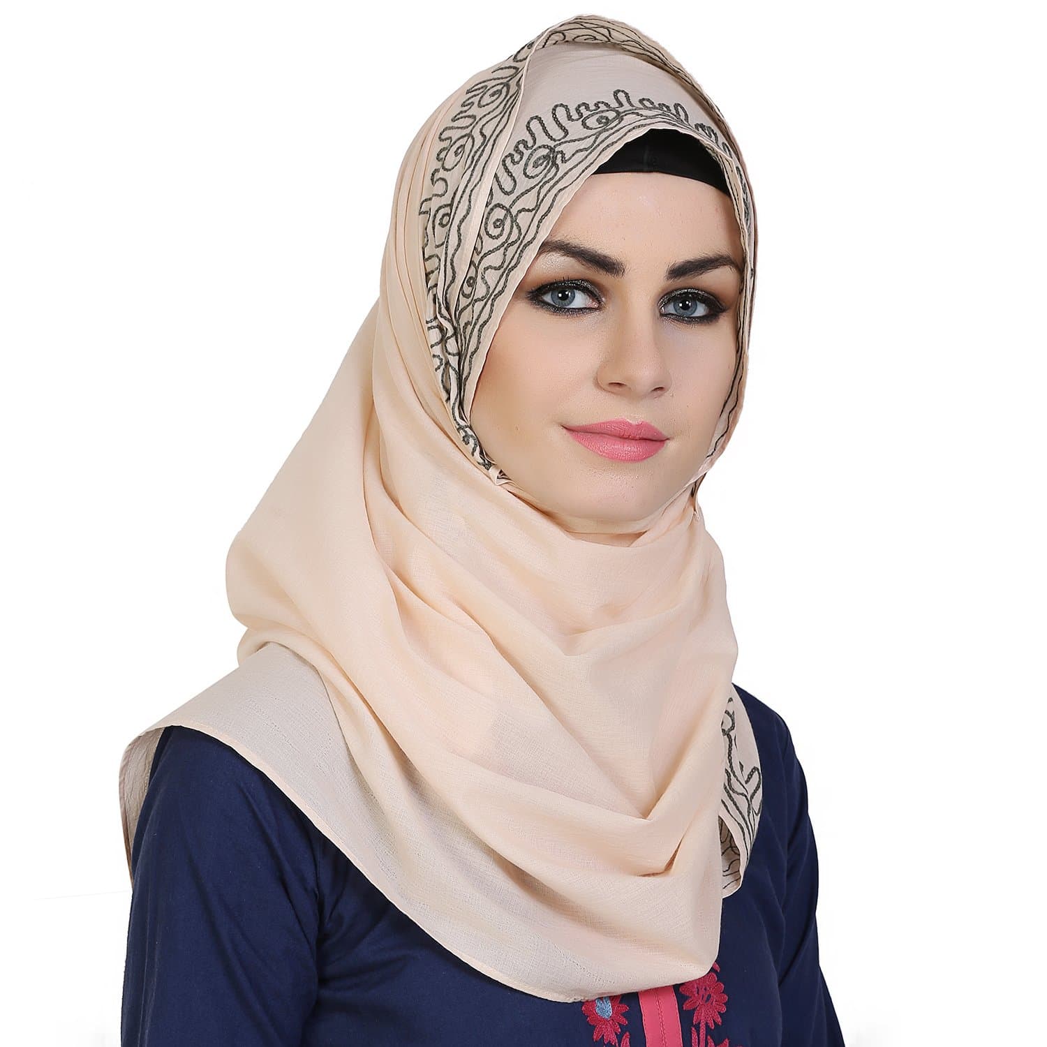 Momin libas Women's Cotton with Embroidery Hijab and Scarf (HCT43117, Peach, Medium)