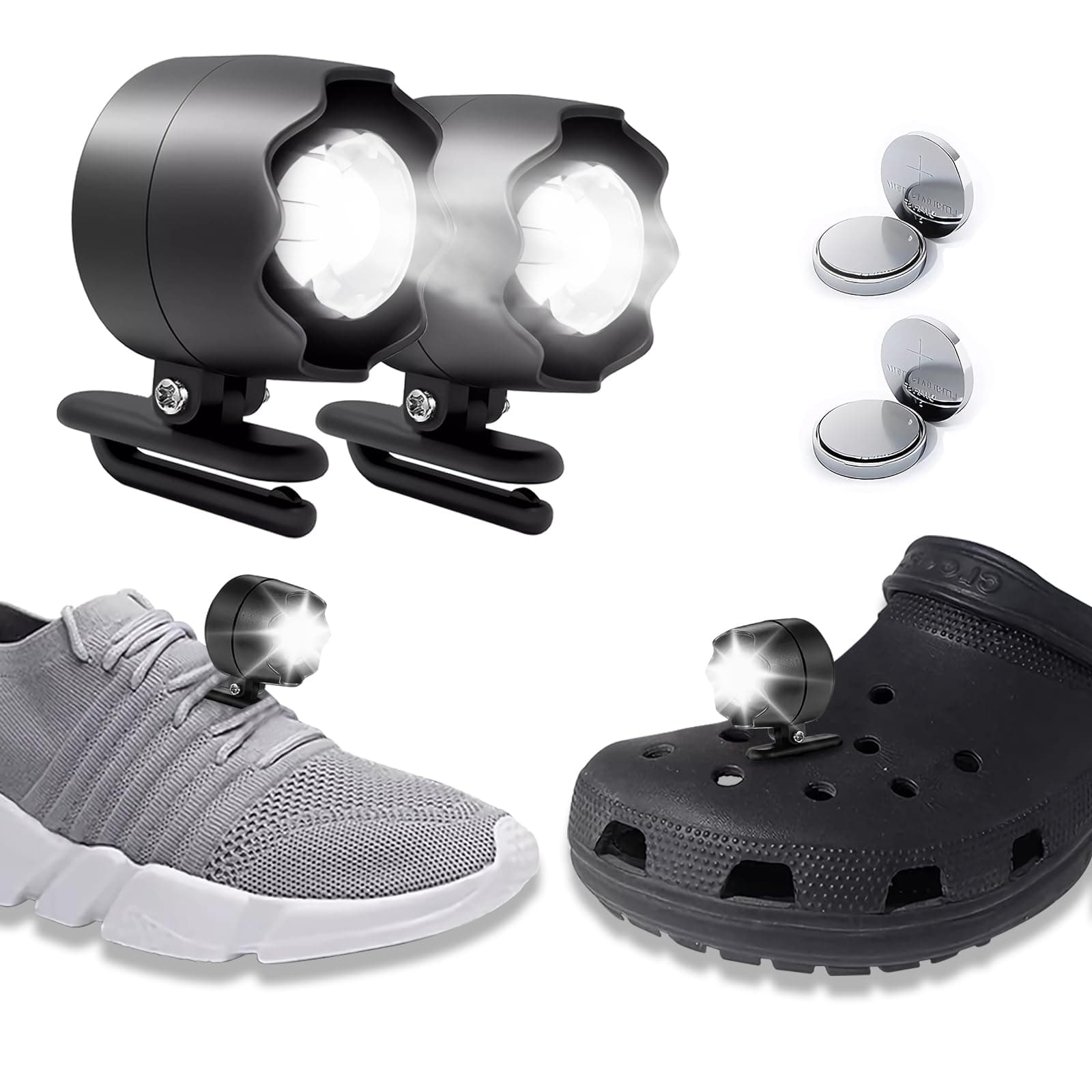 QW Croc Lights, 2pcs Headlights with IPX5 Waterproof, Torches for Hiking, Camping, Night Running, Dog Walking, 3 Light Modes, Suitable for Adults and Kids