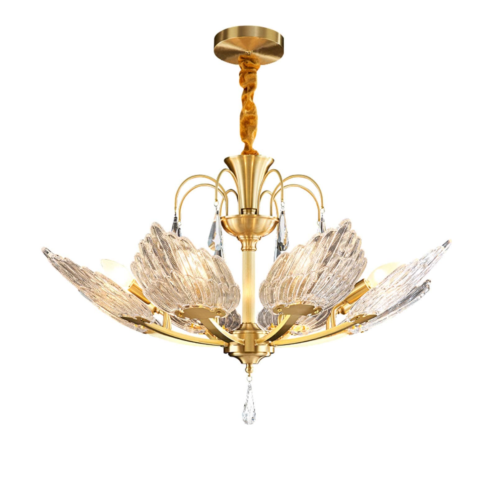 Onerly Saint Mossi Modern K9 Crystal Raindrop Feather Chandelier Lighting Flush Mount LED Ceiling Light Fixture Pendant Lamp For Dining Room Bathroom Bedroom Living Room-Copper 84 * 55cm