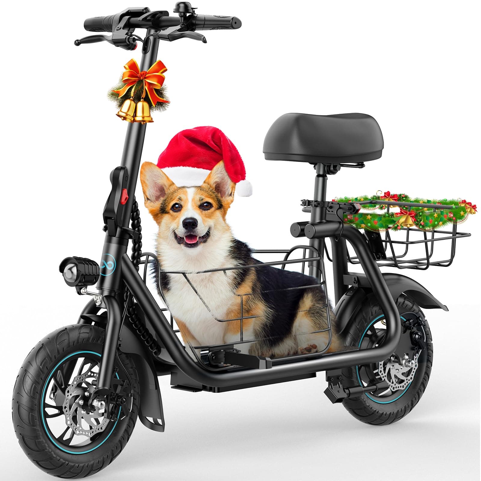 Electric Scooter for Adults with Large Pet Basket – Dog-Friendly 550W Motor 19 MPH, 20 Mile Long Range, Foldable Commuter E-Scooter with Comfort Seat for Pets & Groceries