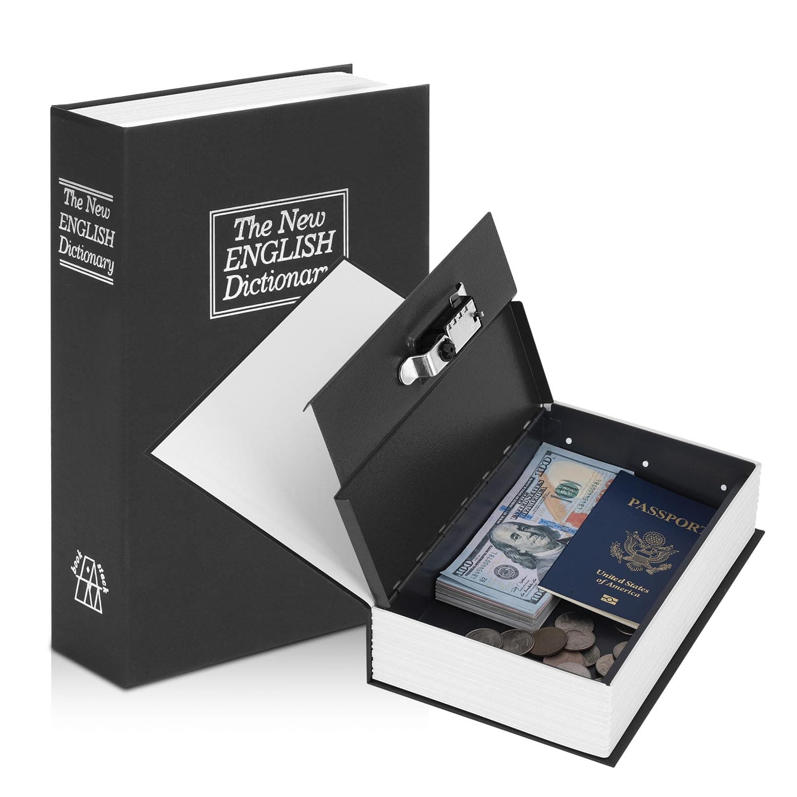 KYODOLED Diversion Book Safe with Combination Lock, Secret Hidden Metal Lock Box,Money Hiding Collection Box,9.5" x 6.2" x 2 .2" Black Large