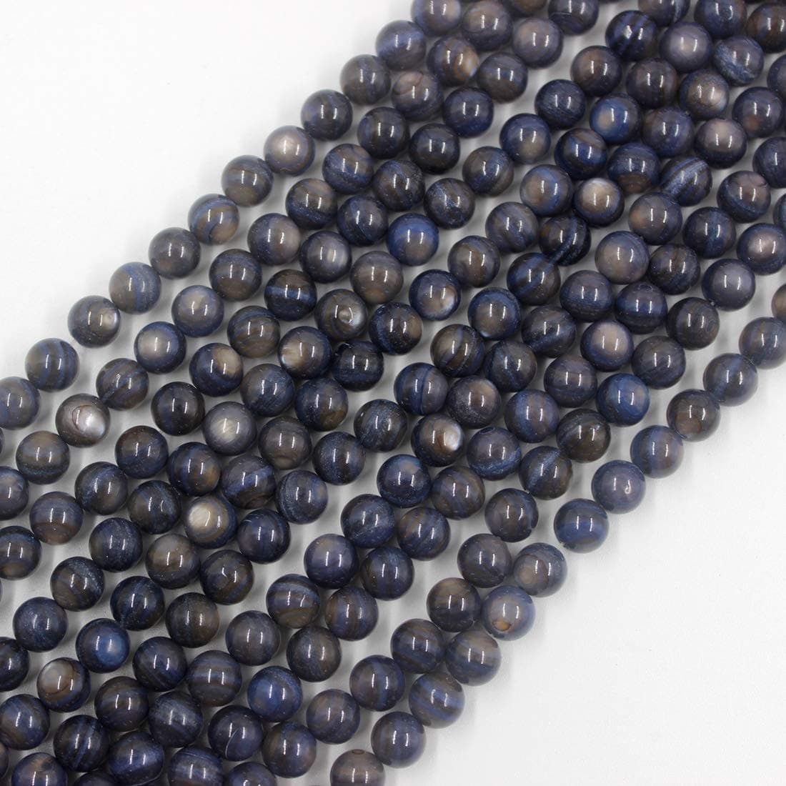 7mm Dark Blue Mother of Pearl Shell Beads Round Loose Gemstone Energy Healing Power Stones for Jewelry Making Strand 15 Inch (58-60pcs)