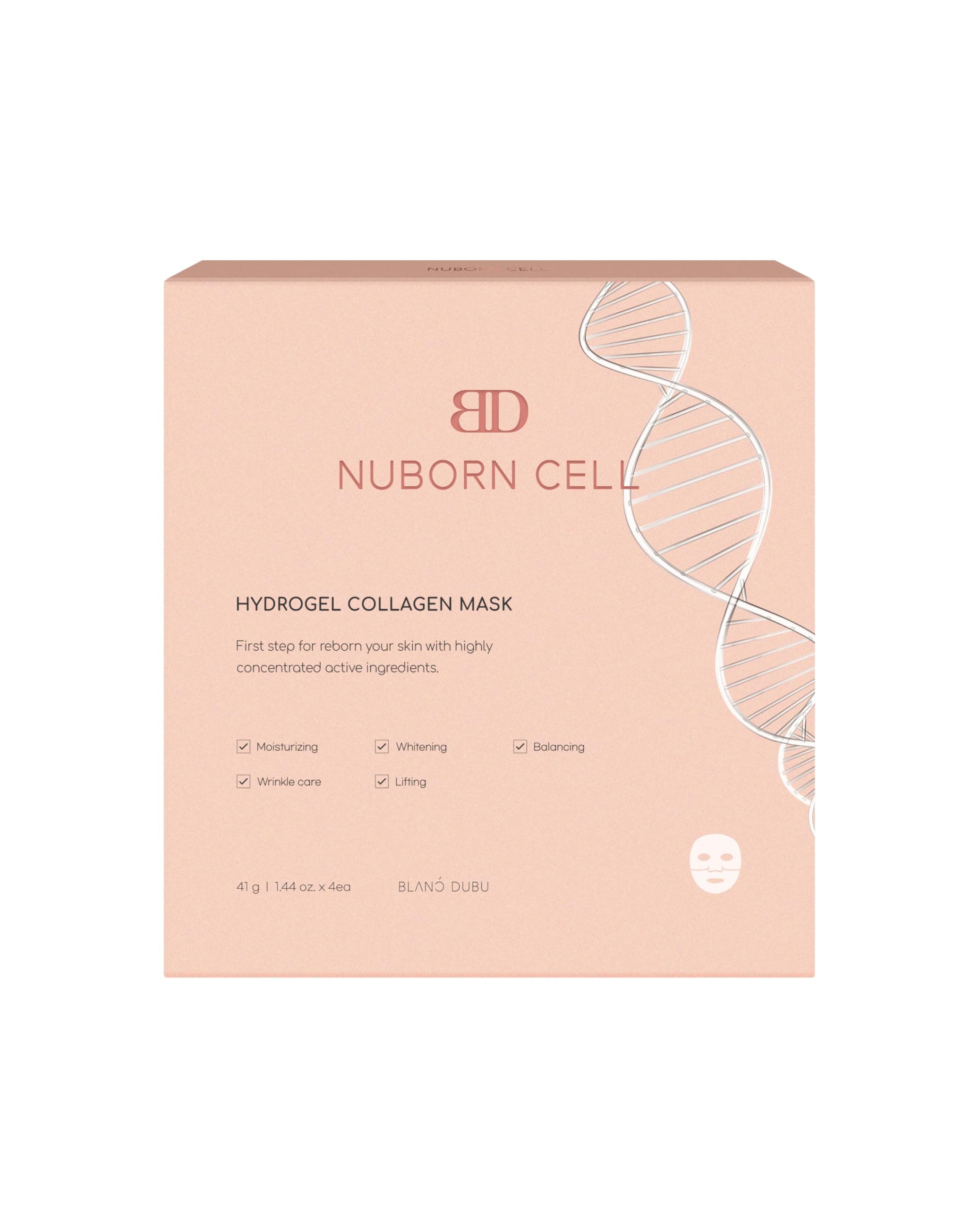 NUBORN CELL Hydrogel Collagen Mask | Advanced Stem Cell Hydrogel Sheet Face Mask for Dry Skin | 2% Niacinamide, Hydrolyzed Collagen, Peptides and Hyaluronic Acids | Made in Korea 4-Pack